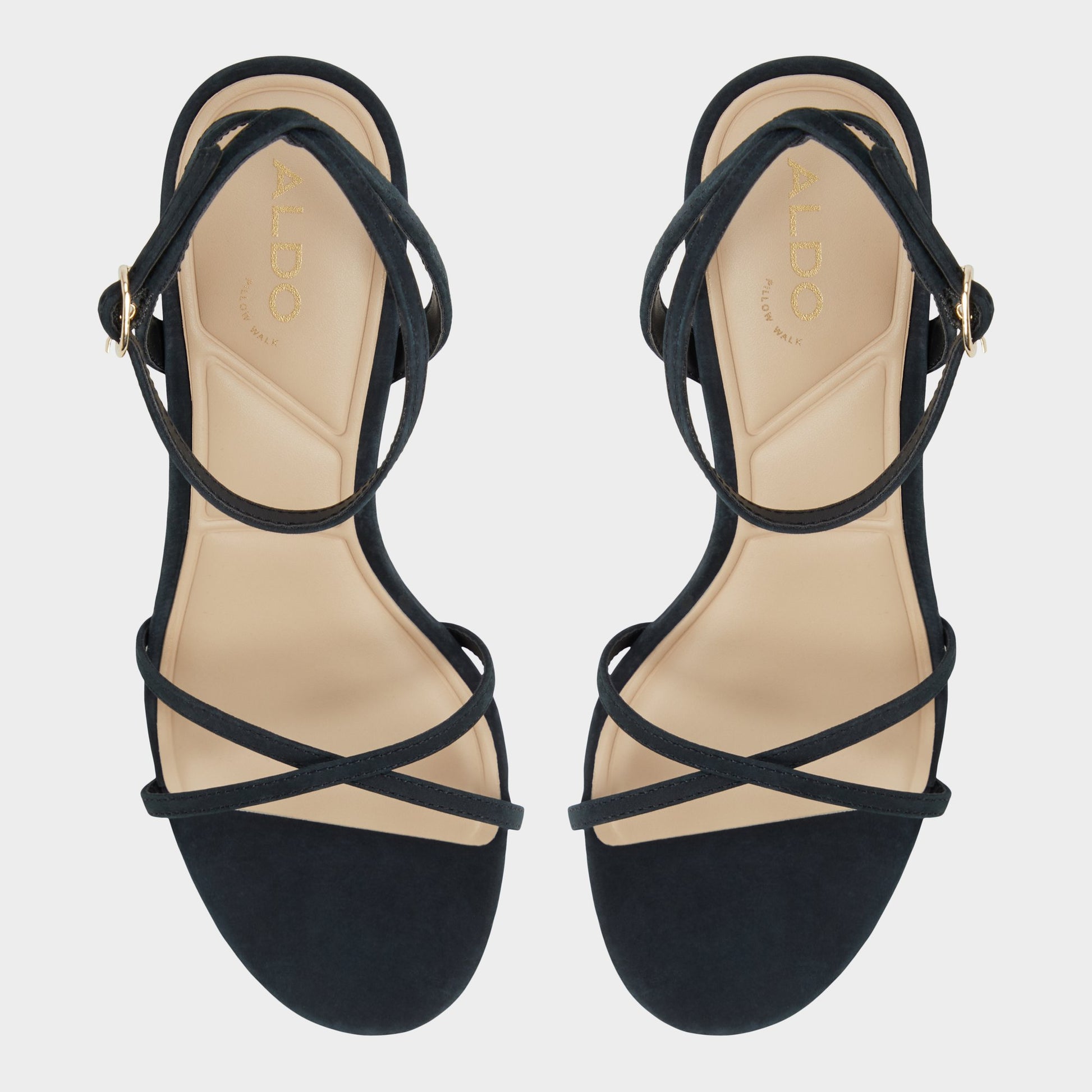 Top-down view of the Black Marbela Strappy heeled sandal