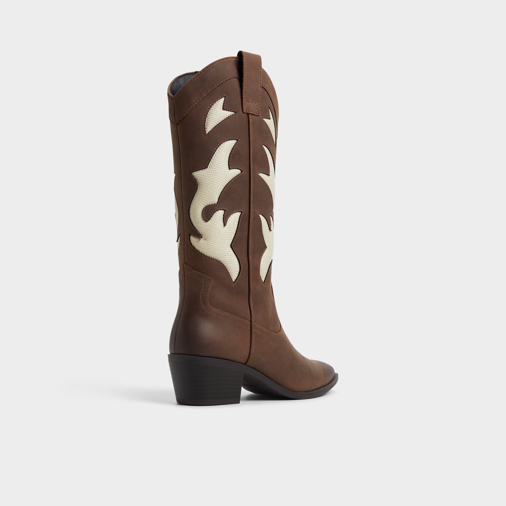 Three-quarter angle of Royal Brown Nebraska Mid-calf western boot's back side