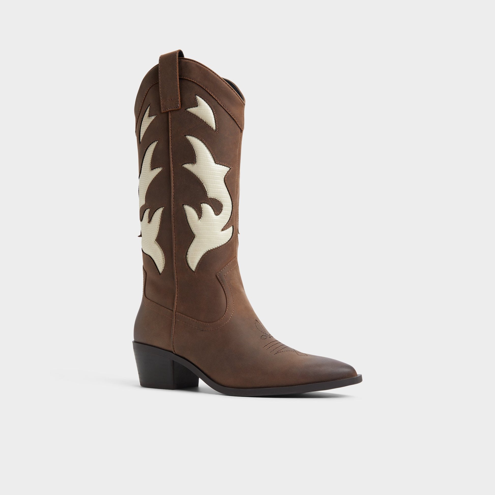 Three-quarter angle of Royal Brown Nebraska Mid-calf western boot's front side