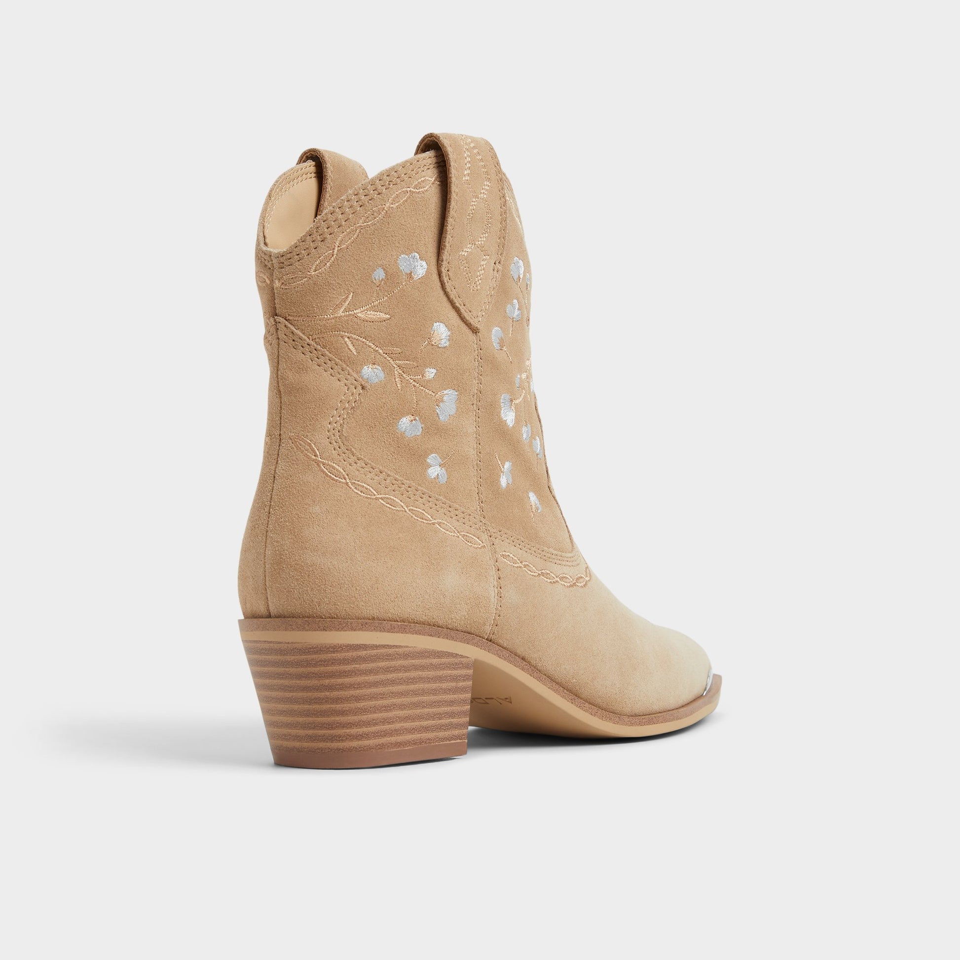 Three-quarter angle of Beige Valley Western boot's back side