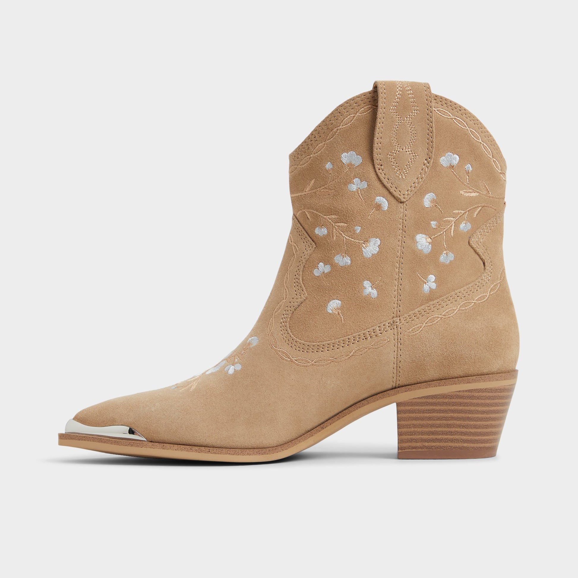 Side view of Beige Valley Western boot