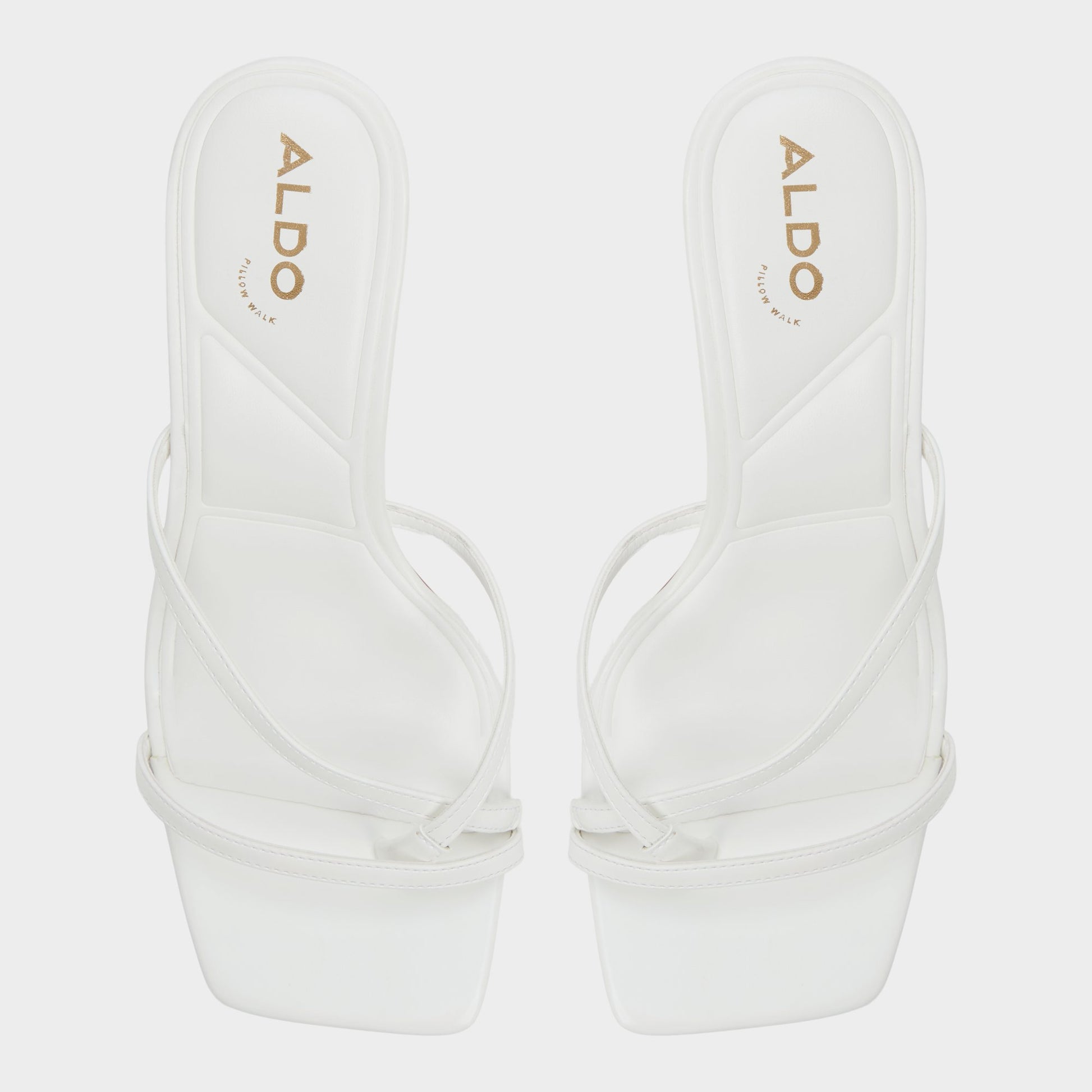 Top-down view of the White Calypsa Strappy heeled sandal