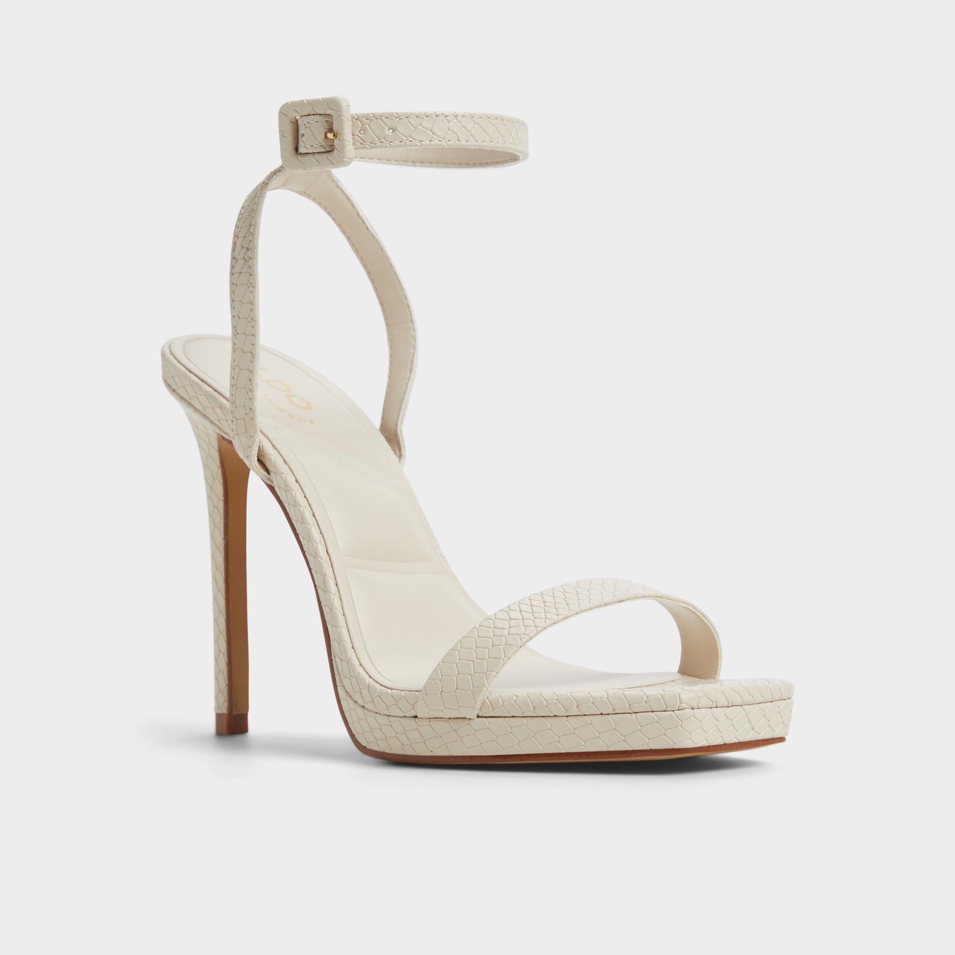 Three-quarter angle of Light Brown Kaathy Strappy heeled sandal's front side