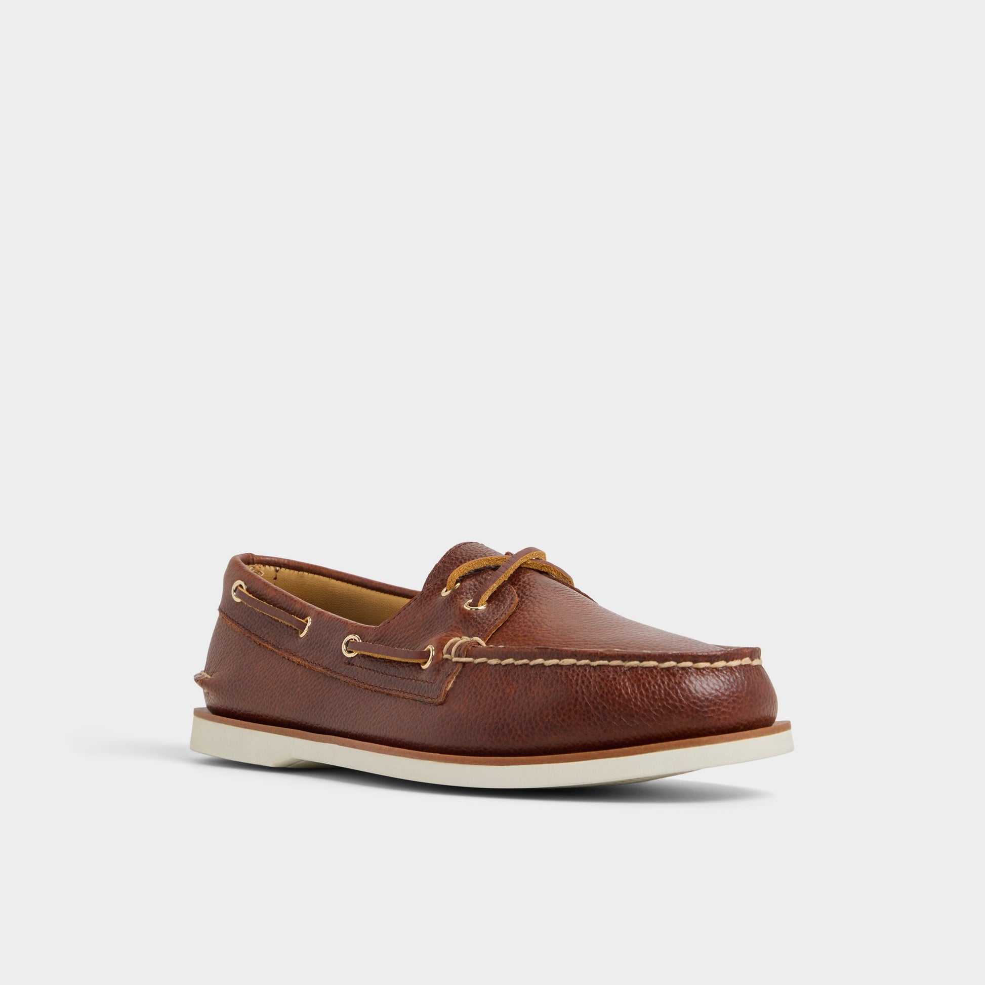 Three-quarter angle of Medium Brown Chico Boat shoe's front side