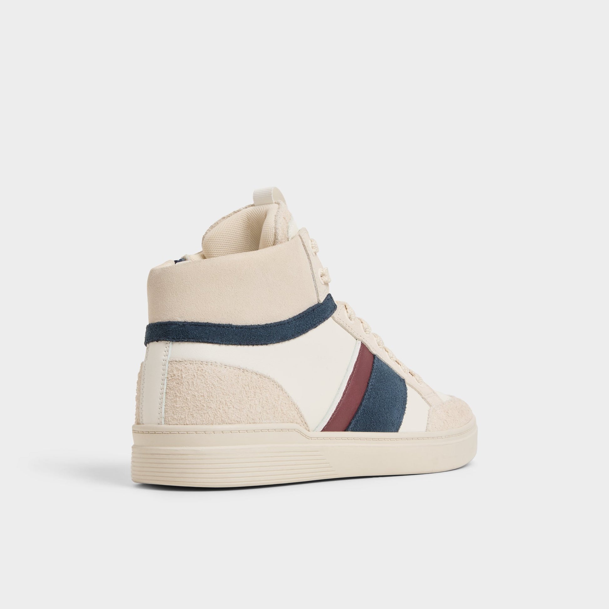 Three-quarter angle of White Retrotrainer High top sneaker's back side