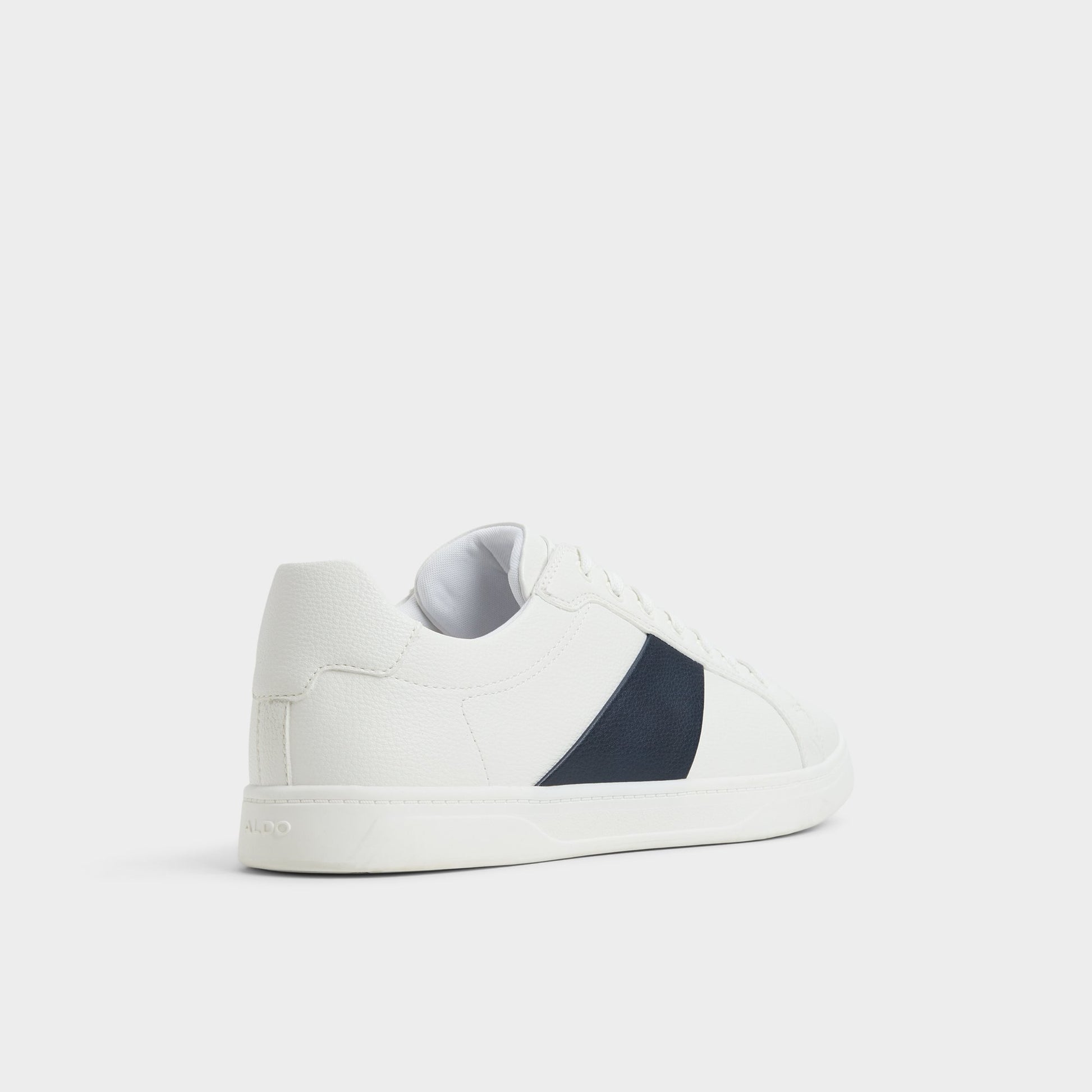 Three-quarter angle of White/Navy Ozzy Low top sneaker's back side