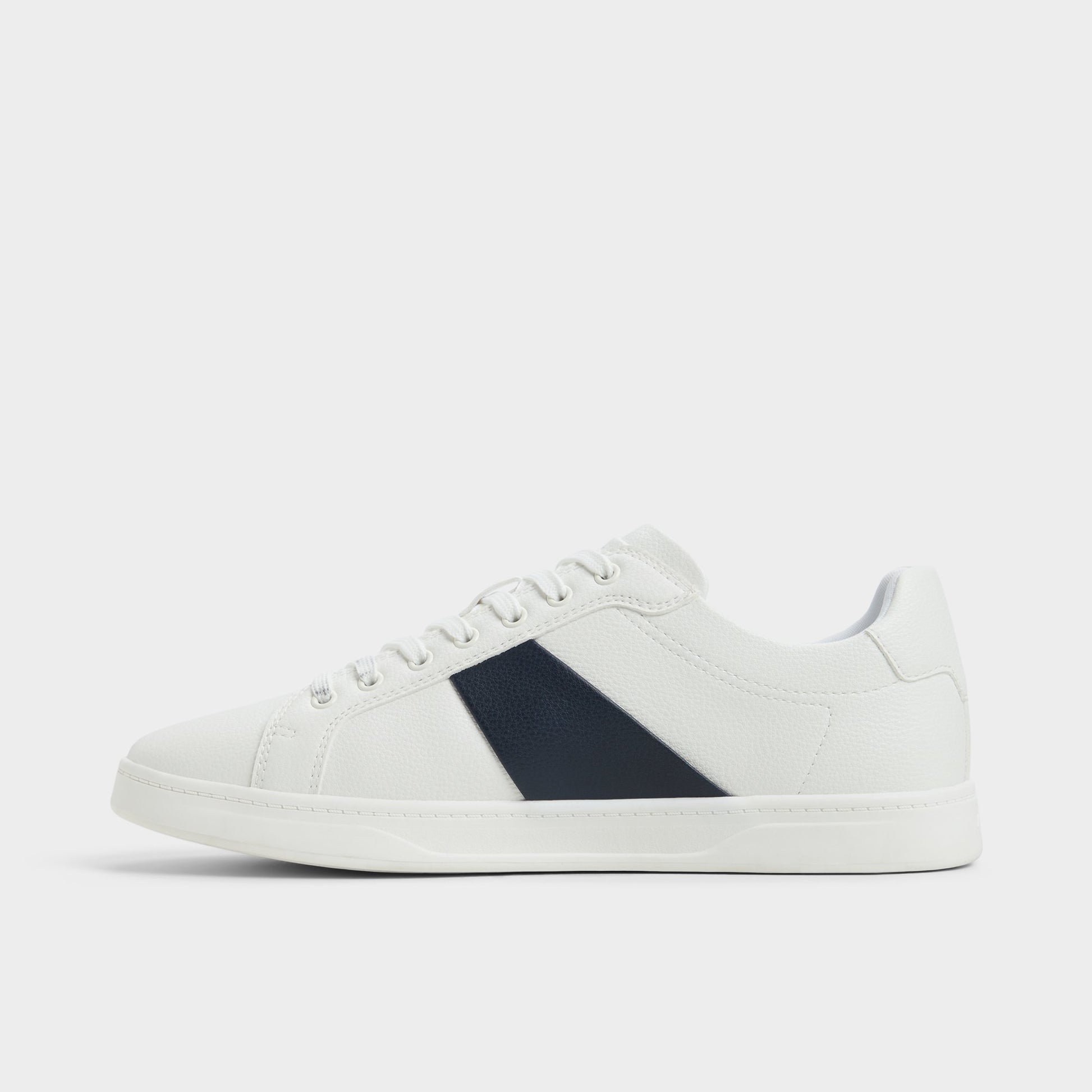 Side view of White/Navy Ozzy Low top sneaker