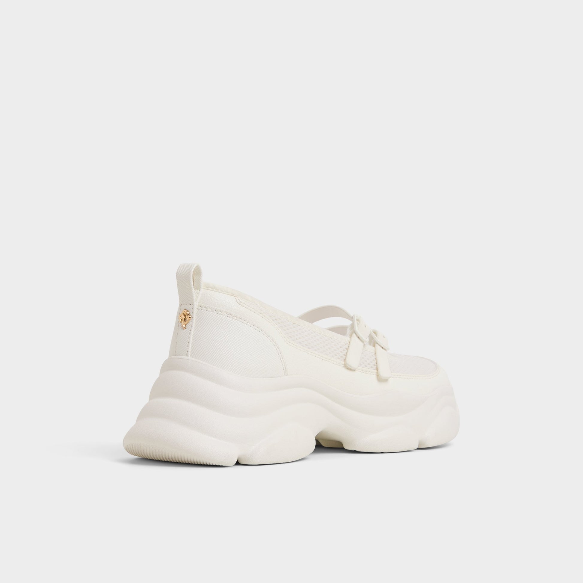Three-quarter angle of White Aethera Mary Jane Sneakers's back side