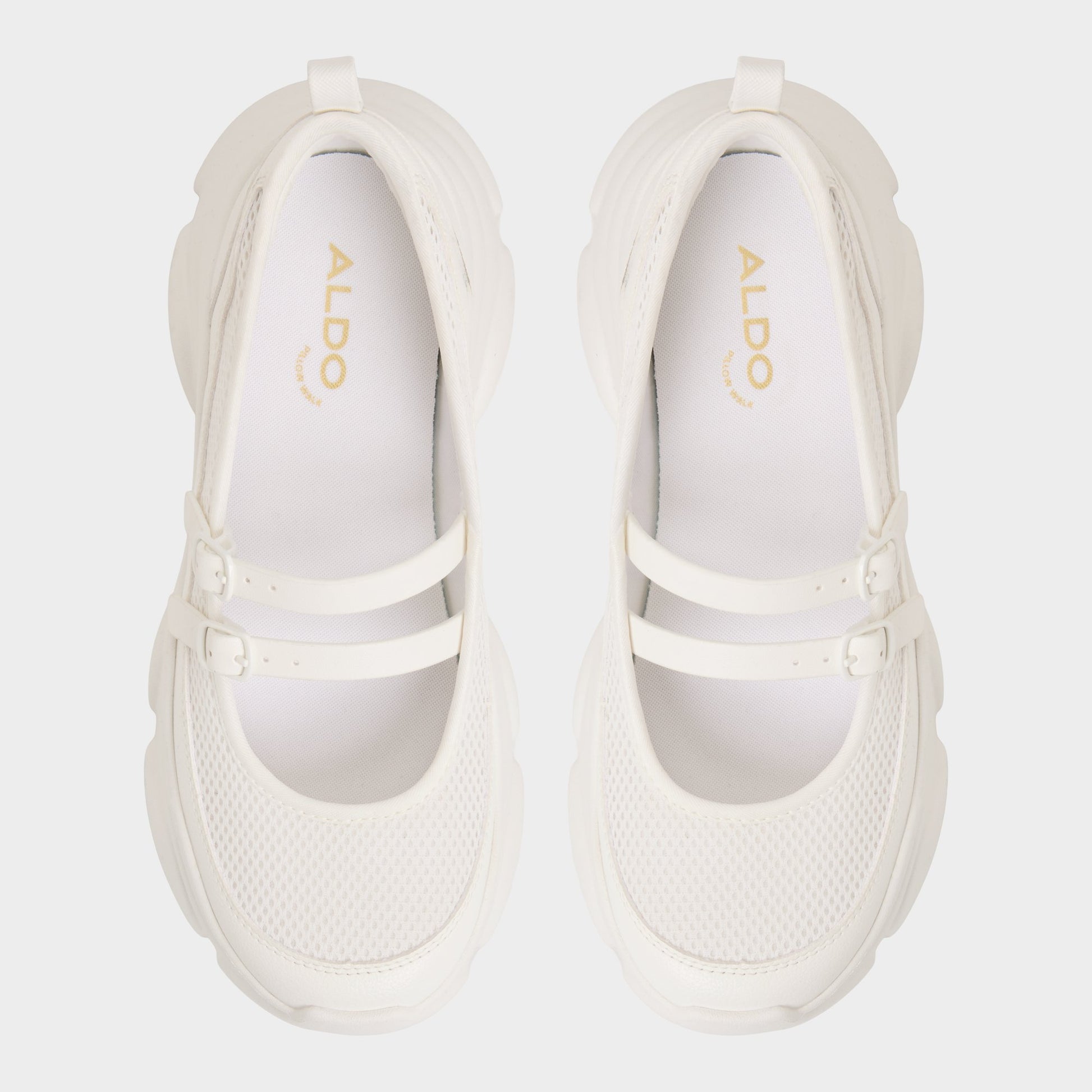 Top-down view of the White Aethera Mary Jane Sneakers