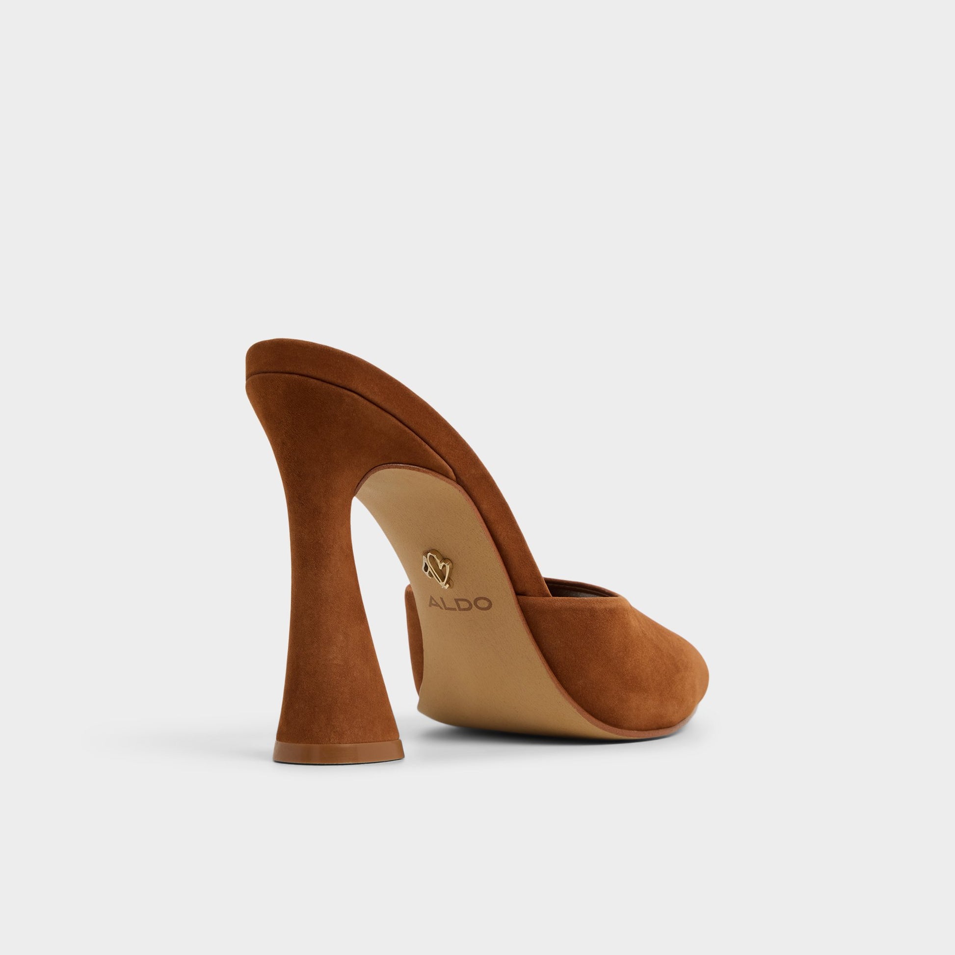 Three-quarter angle of Medium Brown Rylea Heeled mule's back side