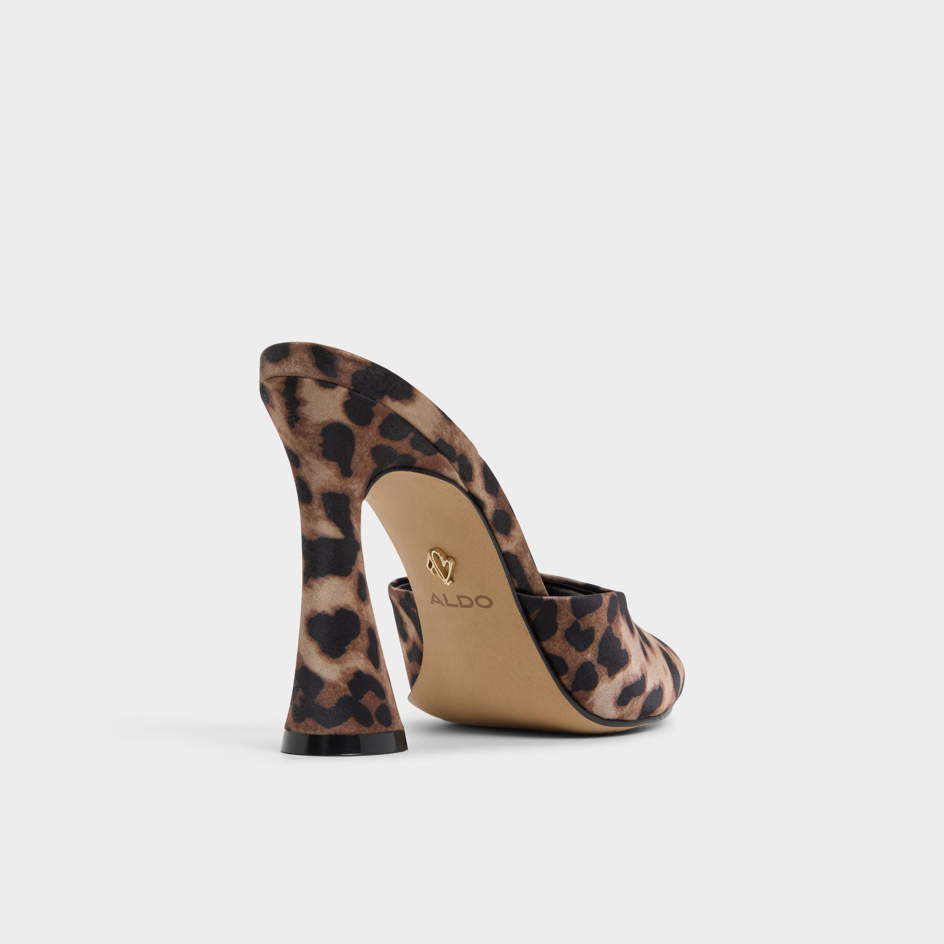 Three-quarter angle of Brown multi Rylea Heeled mule's back side