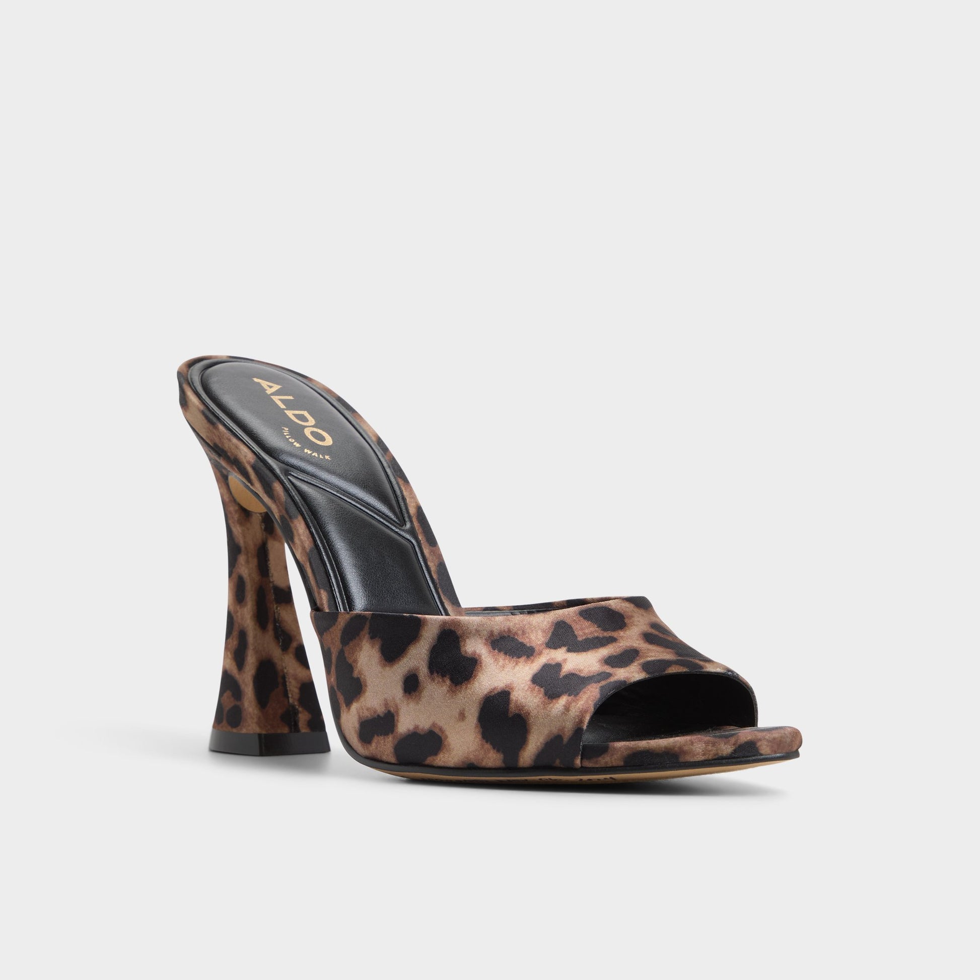Three-quarter angle of Brown multi Rylea Heeled mule's front side