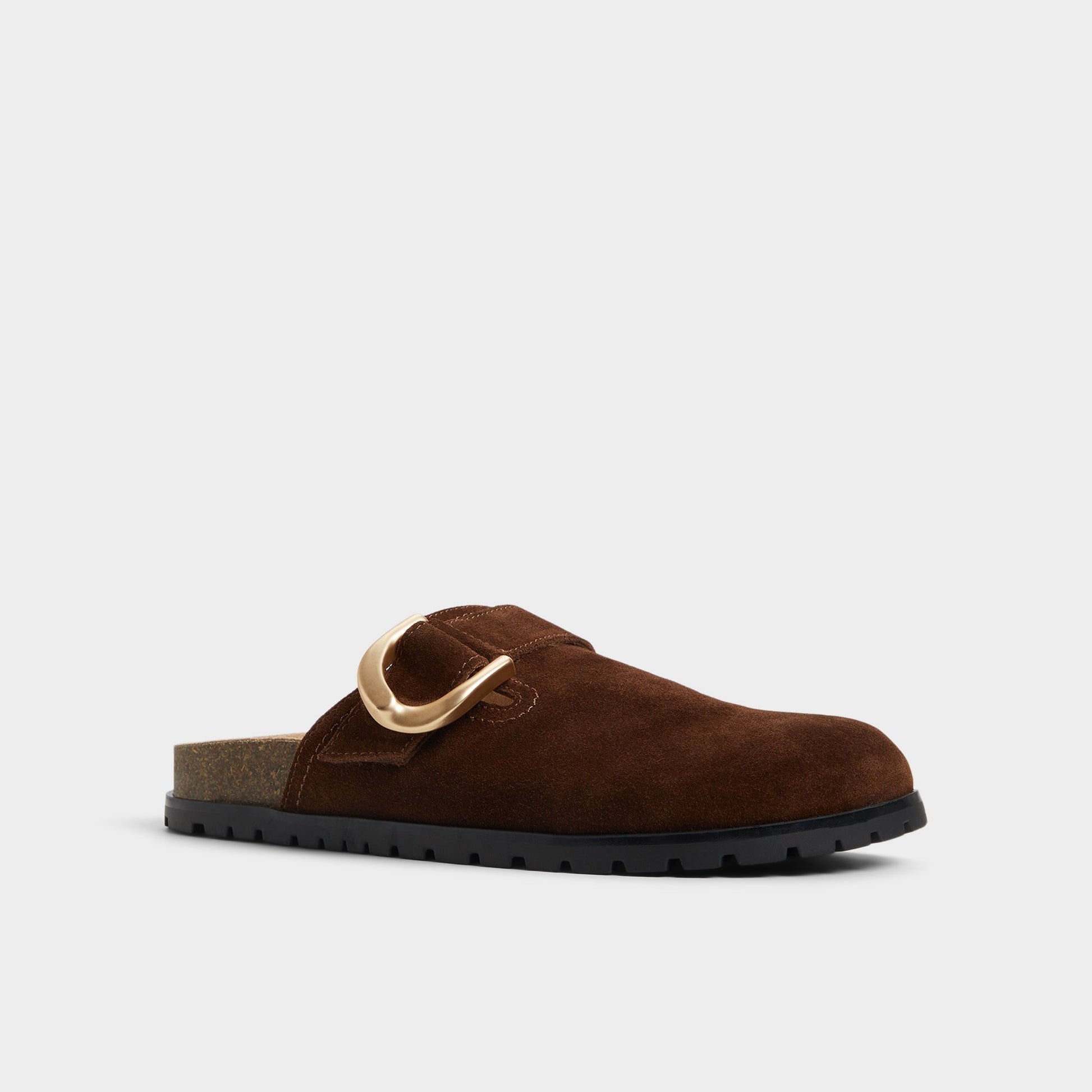 Three-quarter angle of Dark Brown Viviania Mule's front side
