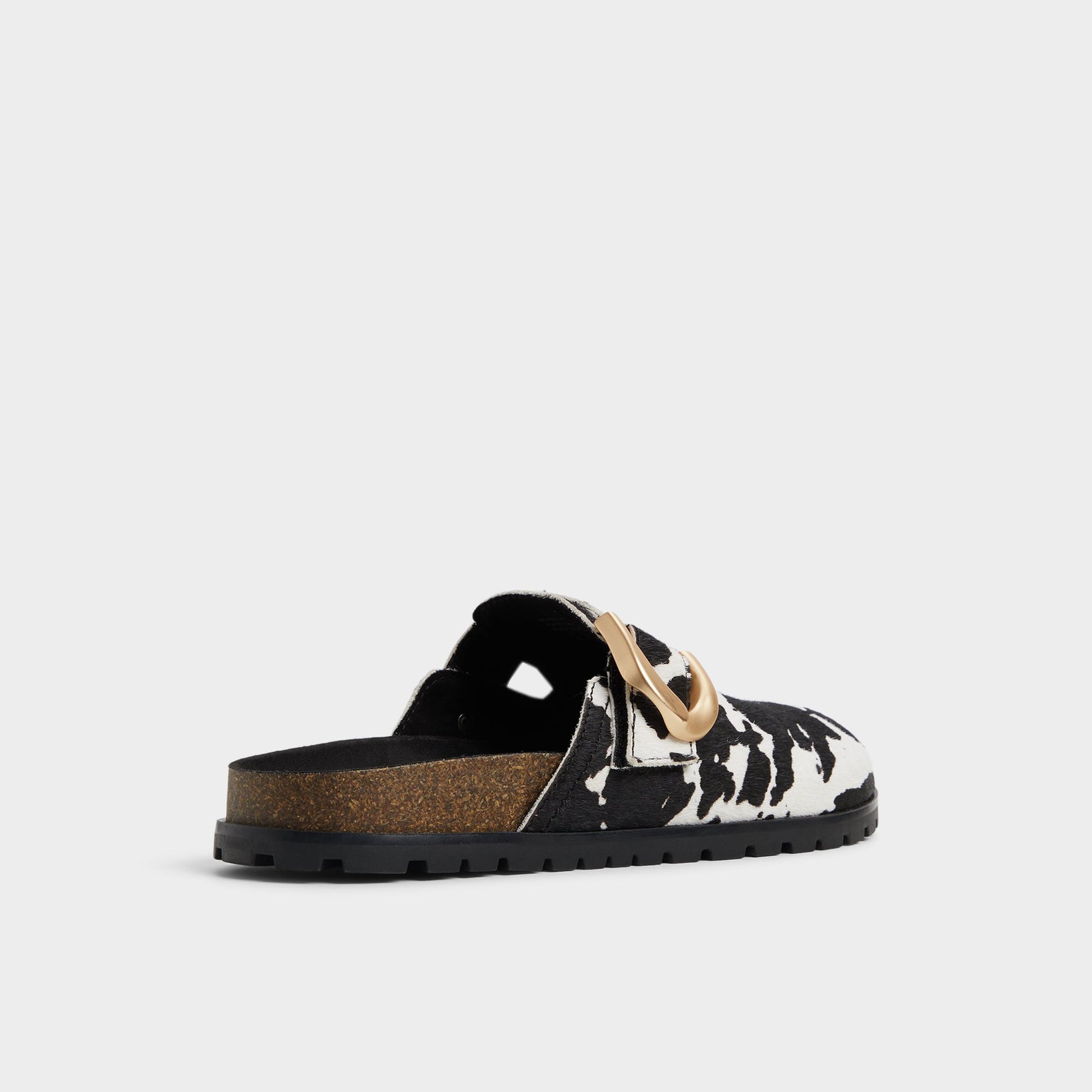 Three-quarter angle of White/Black Viviania Mule's back side