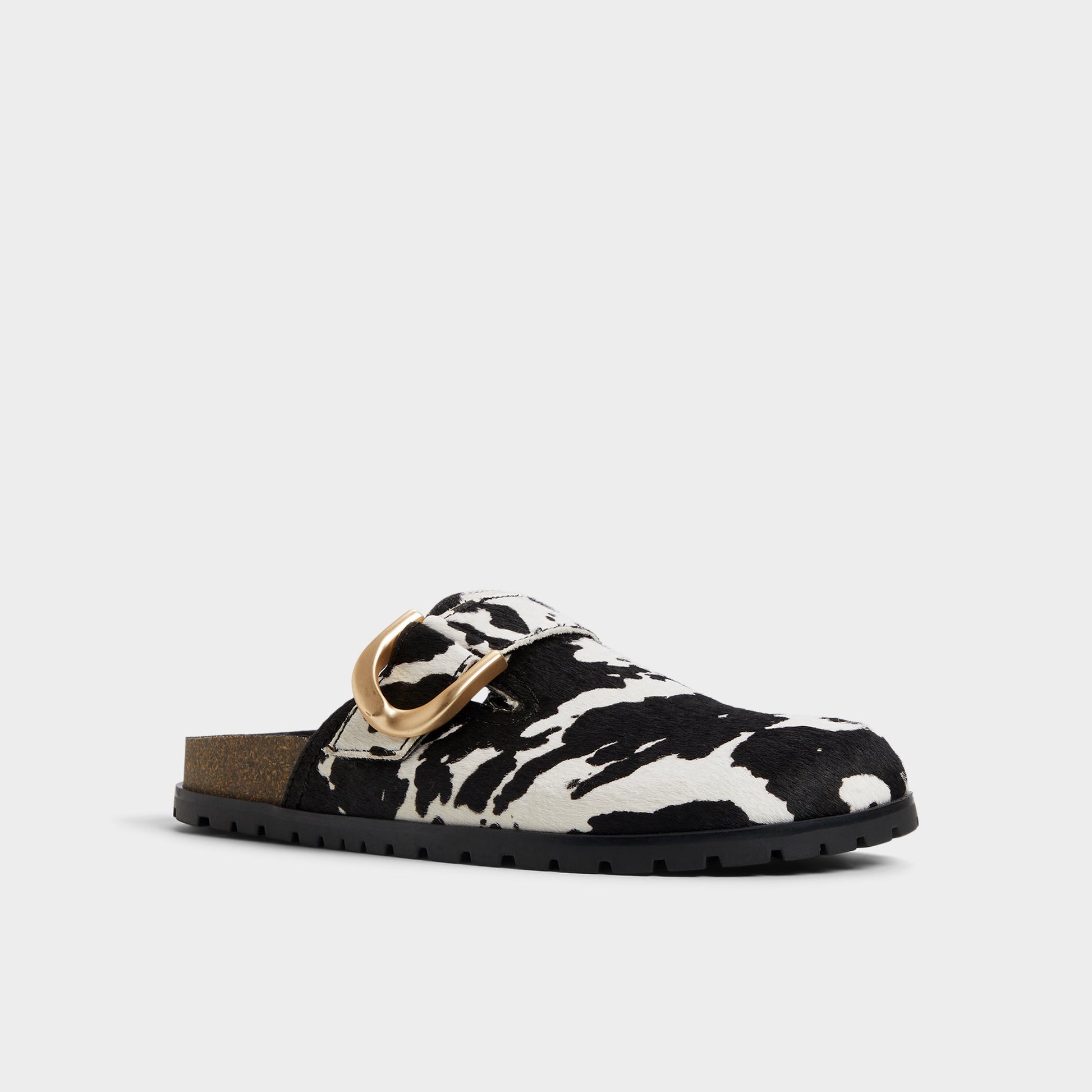 Three-quarter angle of White/Black Viviania Mule's front side