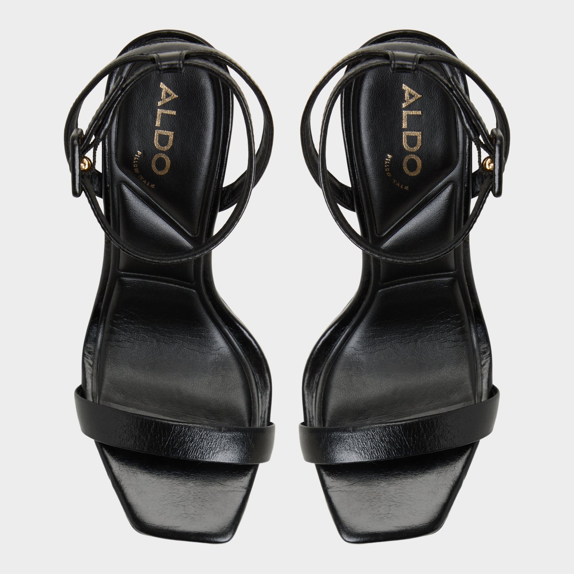 Top-down view of the Black Kaathy Strappy heeled sandal