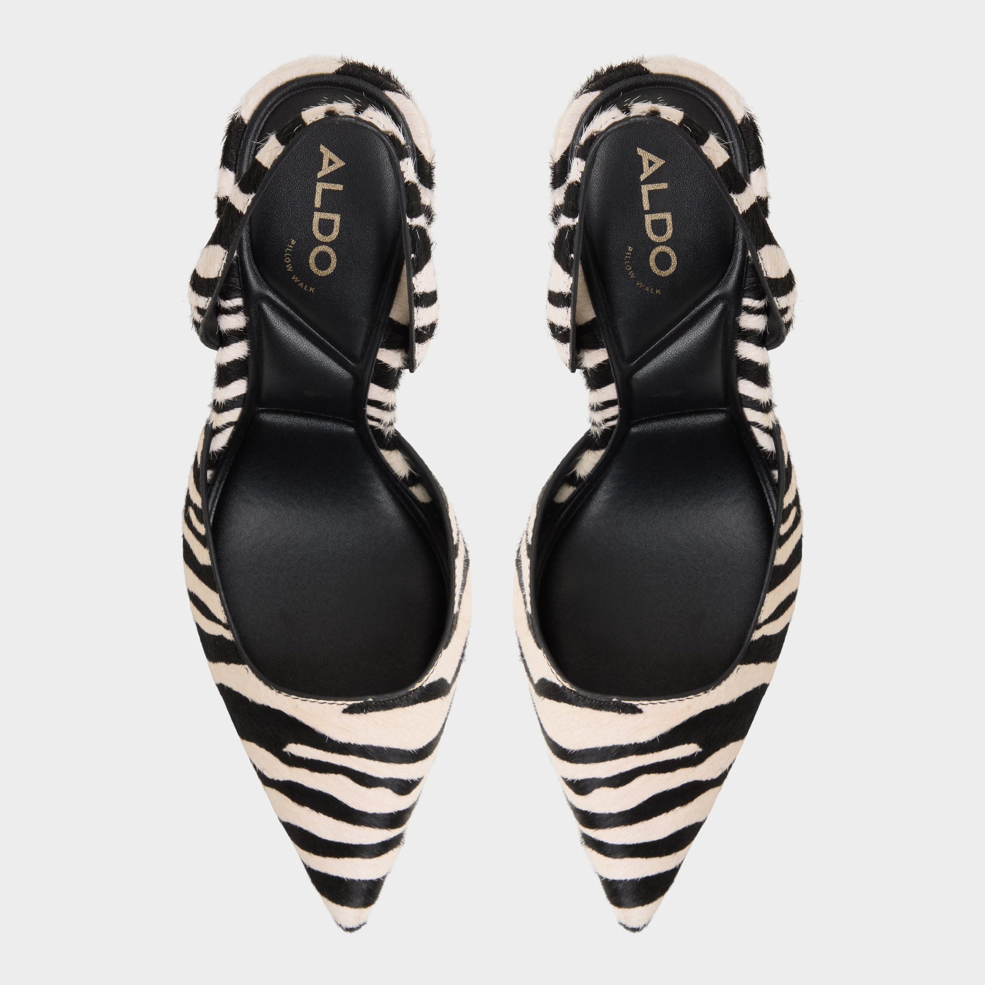 Top-down view of the White/Black Berolden Slingback heel