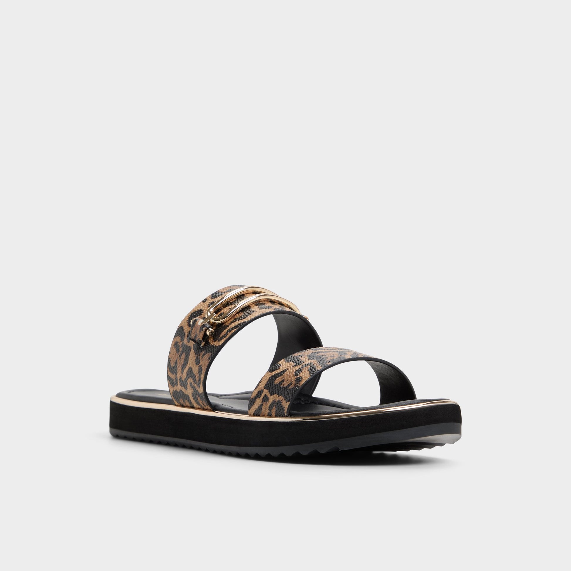 Three-quarter angle of Brown Multi Lagoon Strappy flat sandal's front side