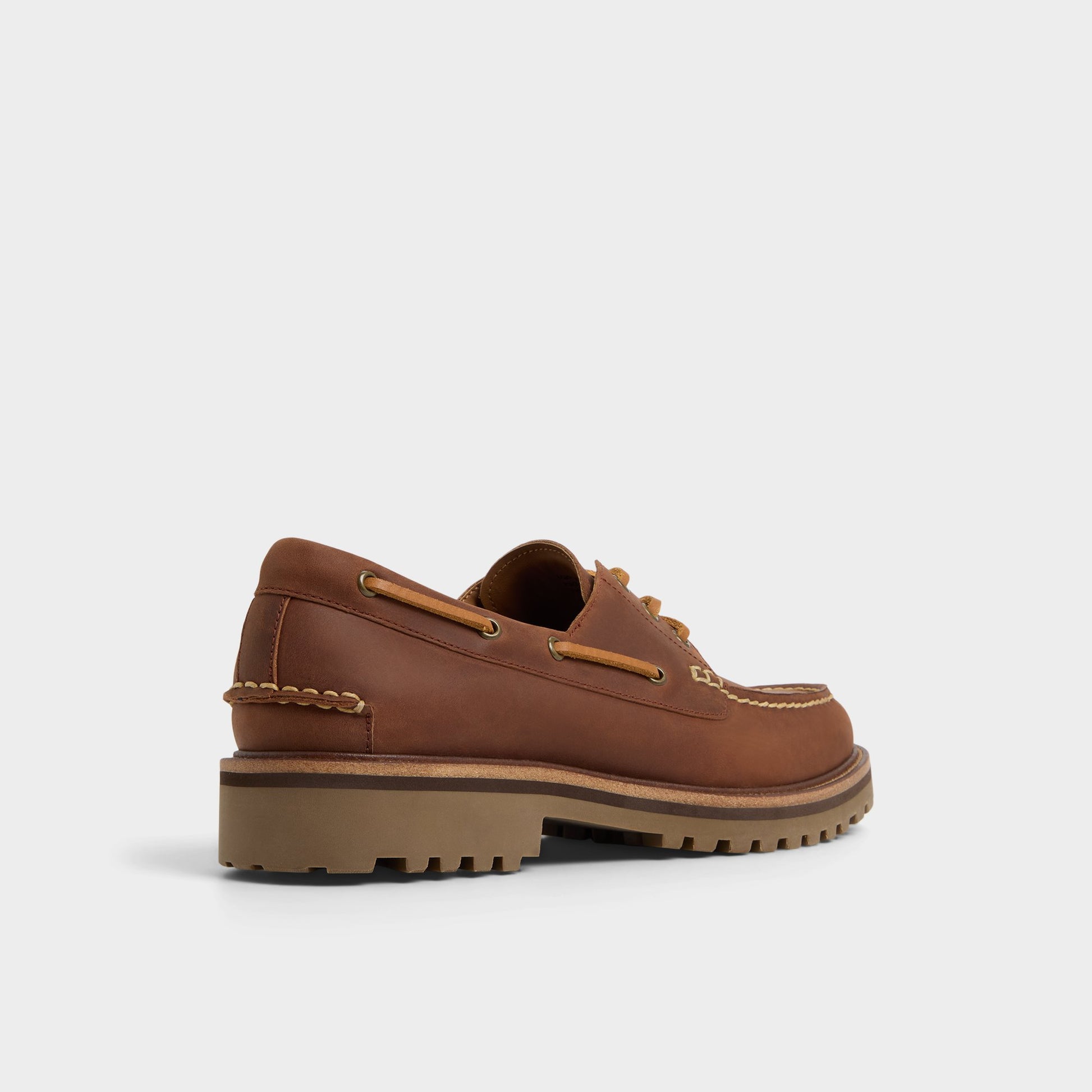 Three-quarter angle of Brown Overflow Cedric Boat shoe's back side