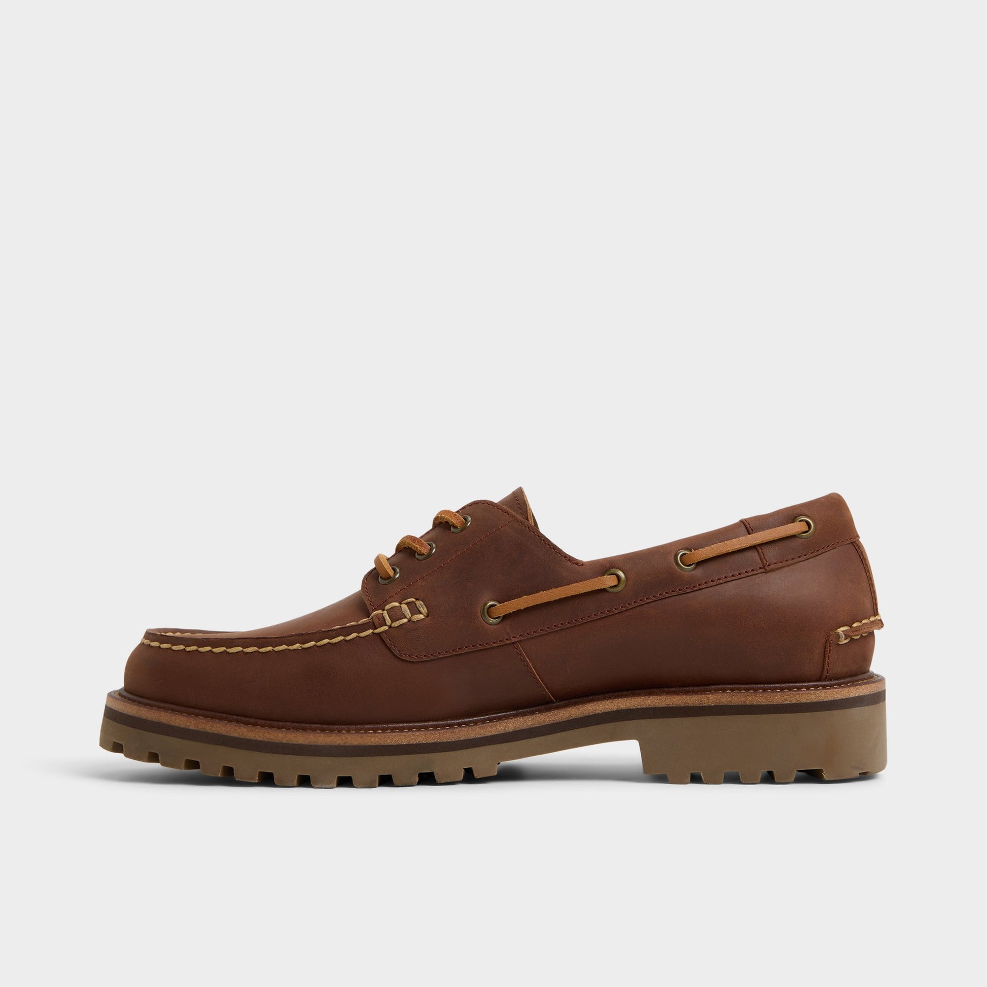 Side view of Brown Overflow Cedric Boat shoe