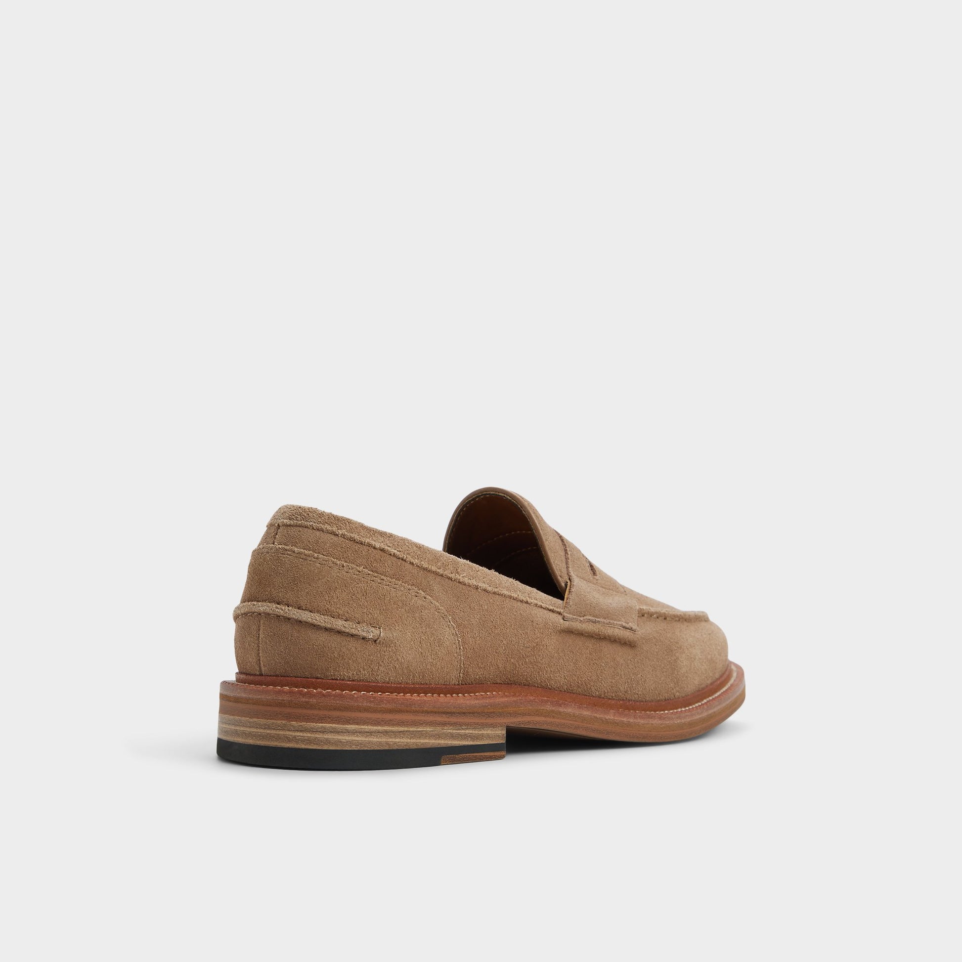 Three-quarter angle of Taupe Buckley Loafer's back side