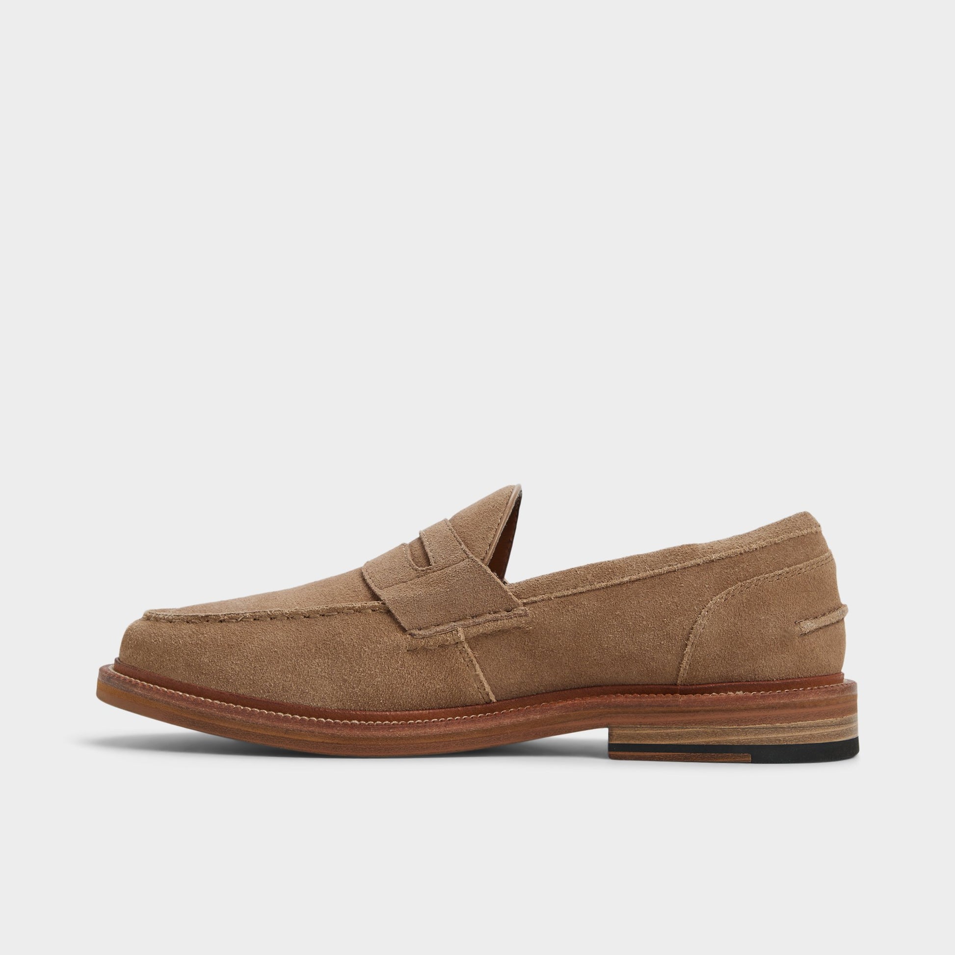 Side view of Taupe Buckley Loafer