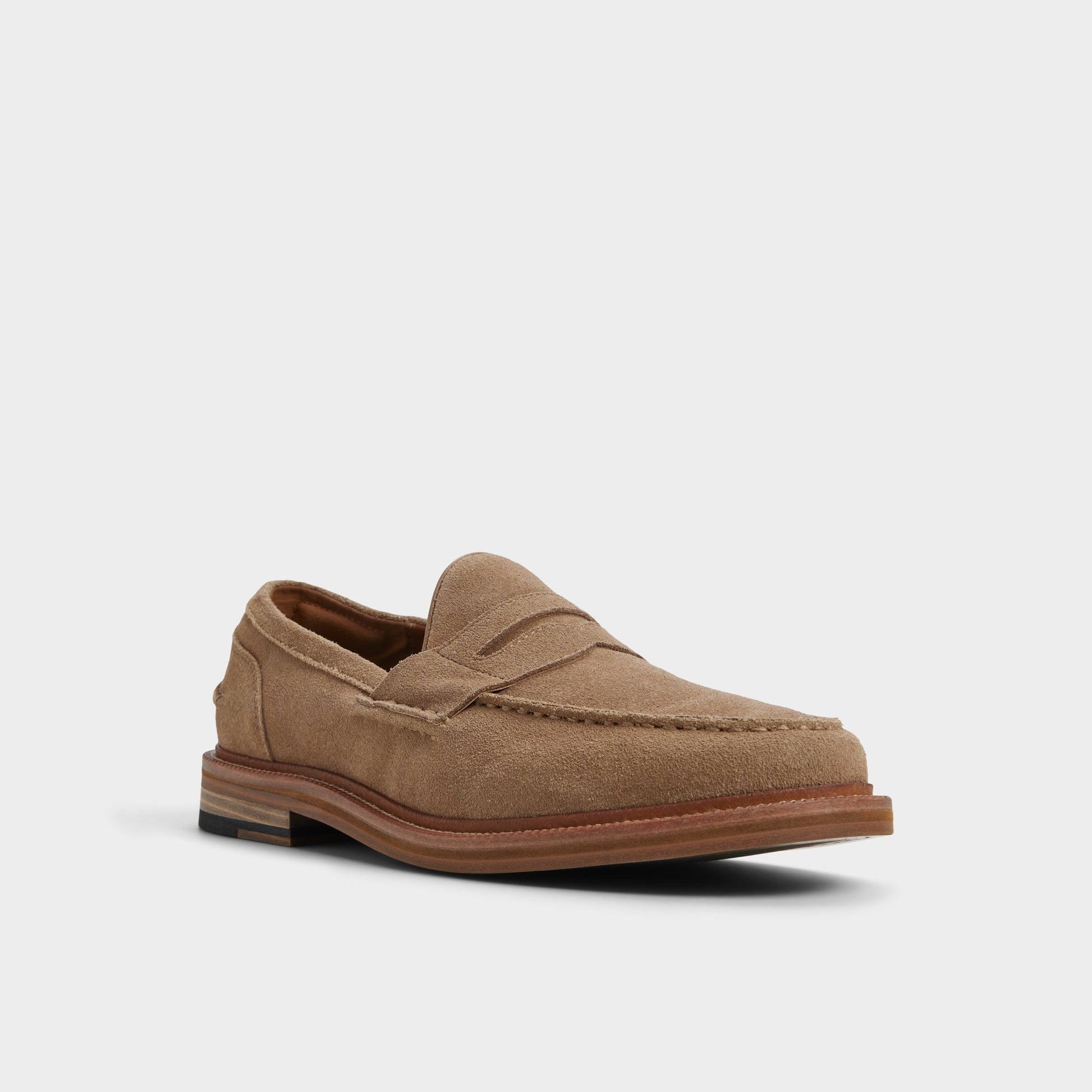 Three-quarter angle of Taupe Buckley Loafer's front side