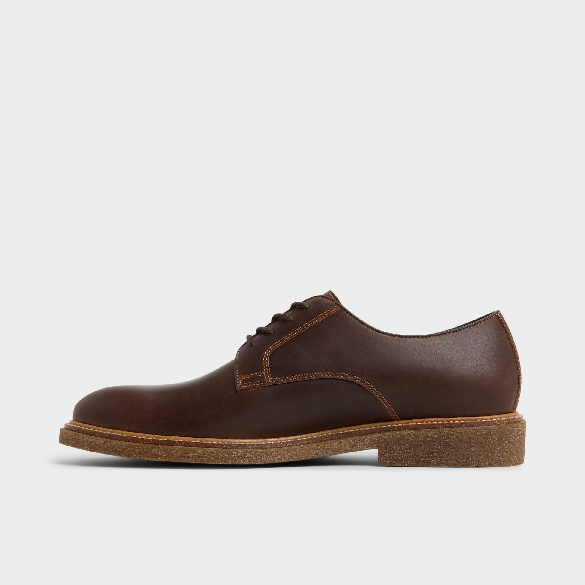 Side view of Brown Overflow Raiden Derby shoe