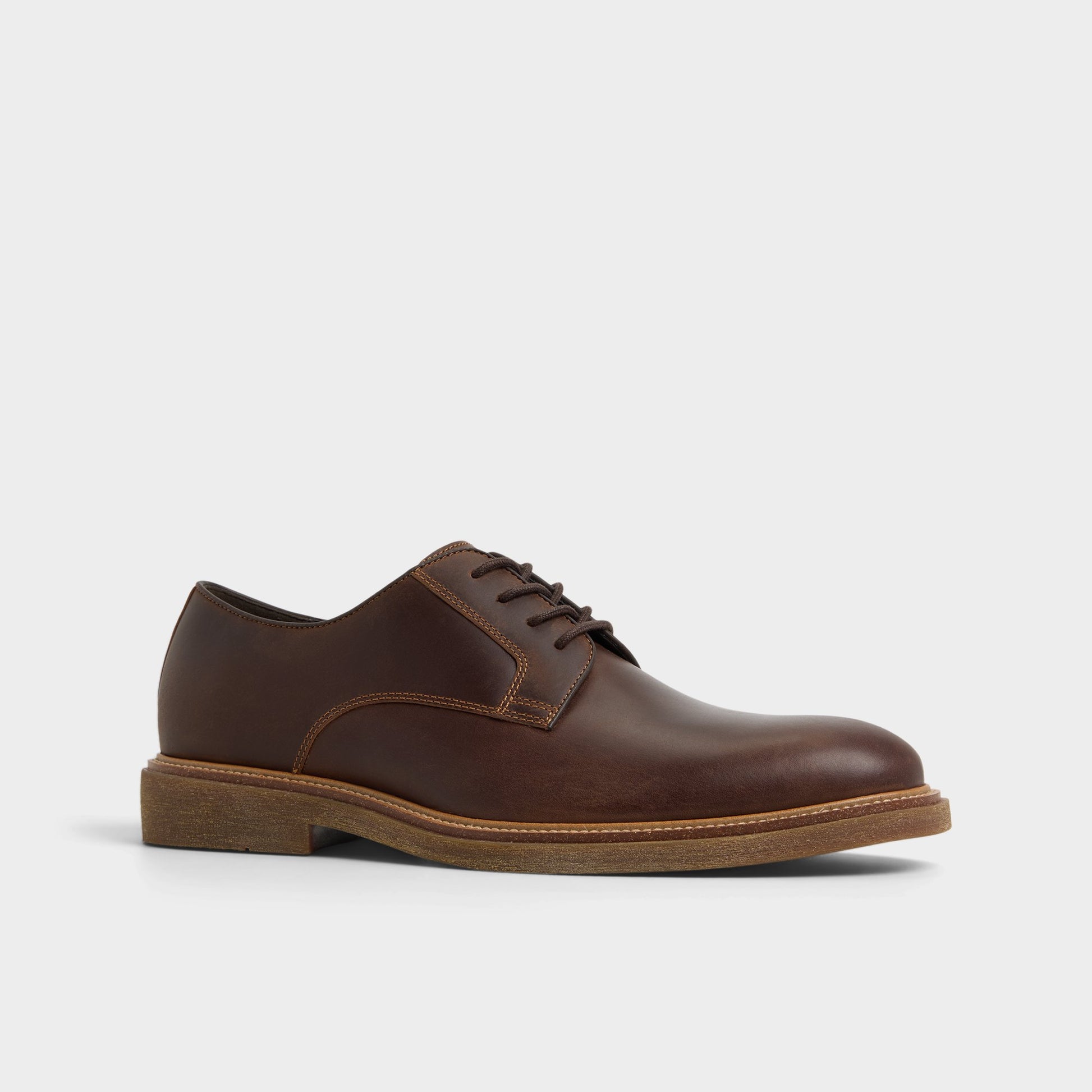 Three-quarter angle of Brown Overflow Raiden Derby shoe's front side