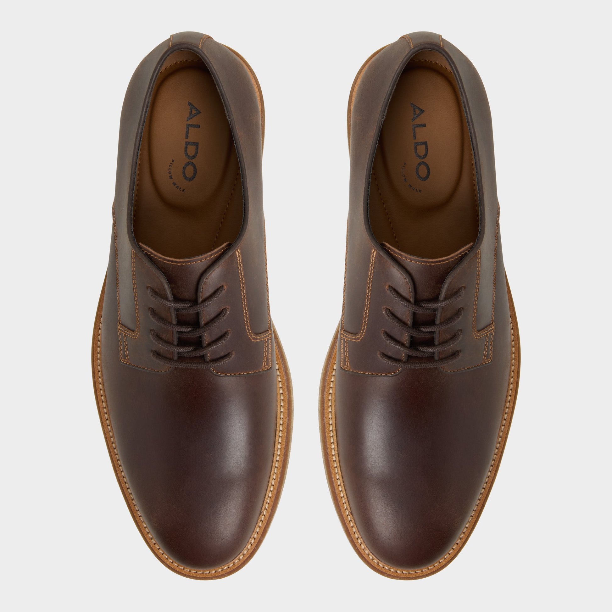 Top-down view of the Brown Overflow Raiden Derby shoe