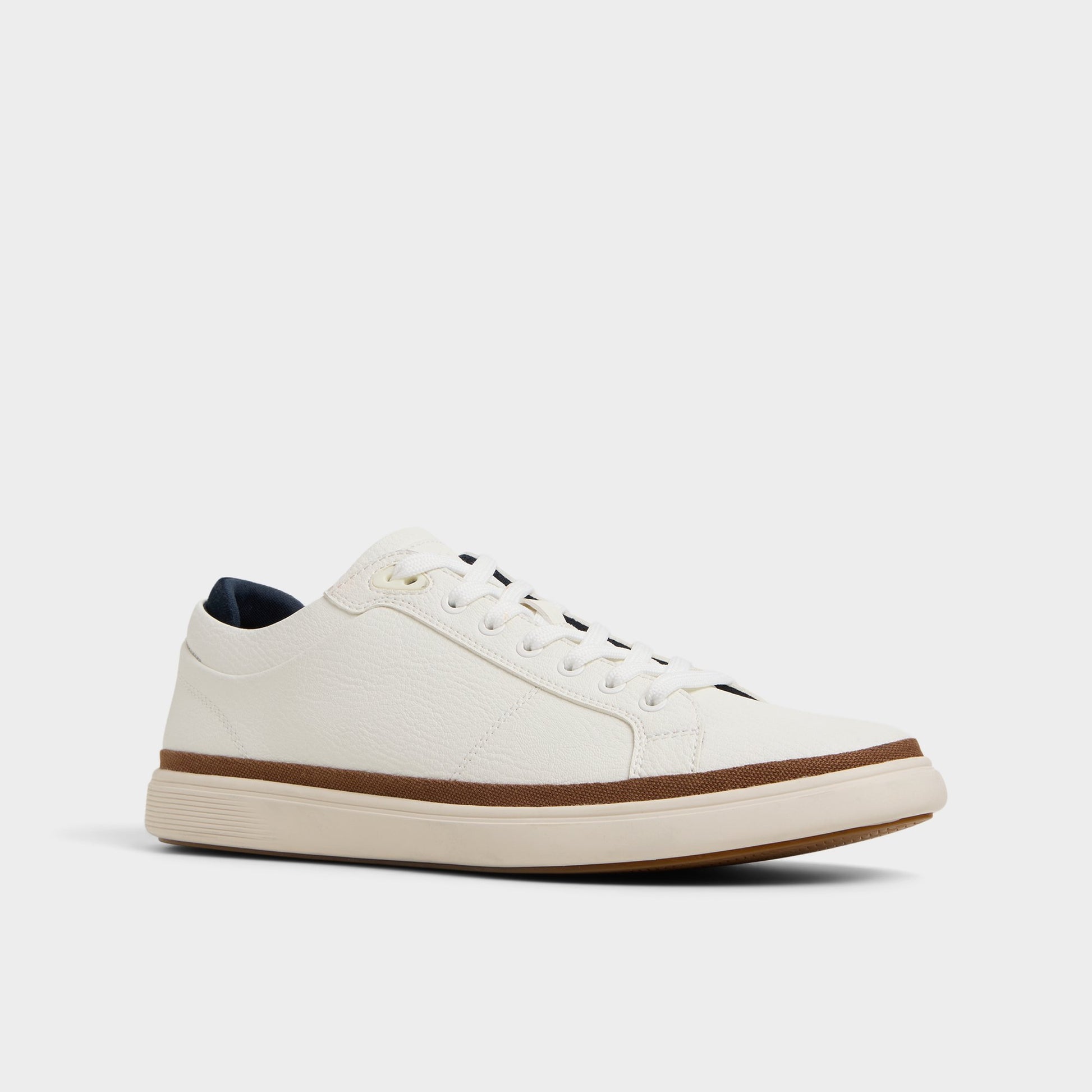 Three-quarter angle of White Overflow Finespec Low top sneaker's front side