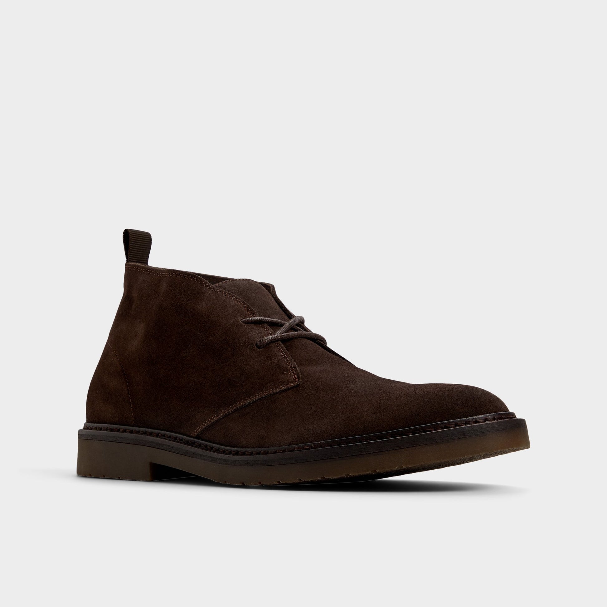 Three-quarter angle of Dark Brown Zucca Chukka boot's front side