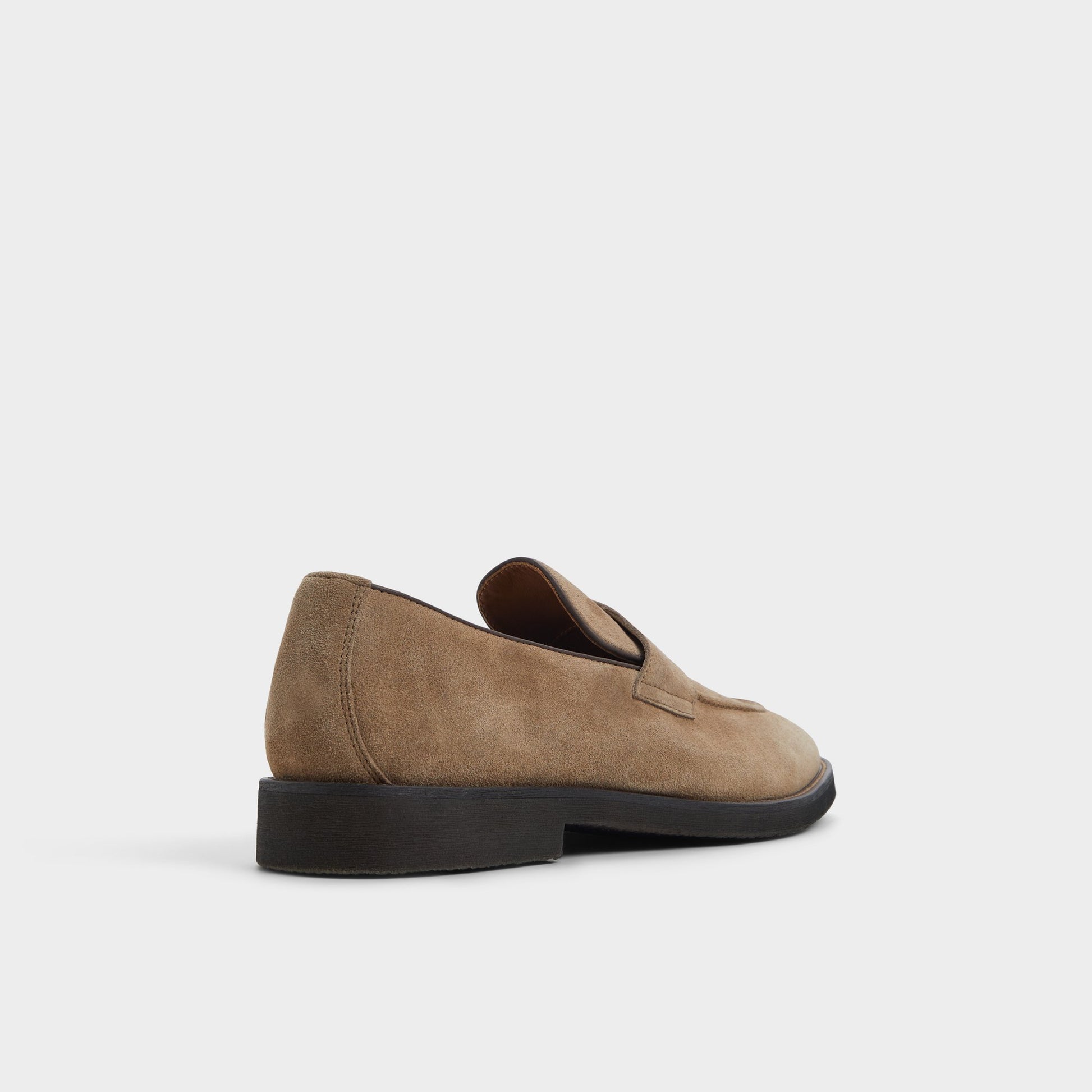 Three-quarter angle of Taupe Mack Loafer's back side