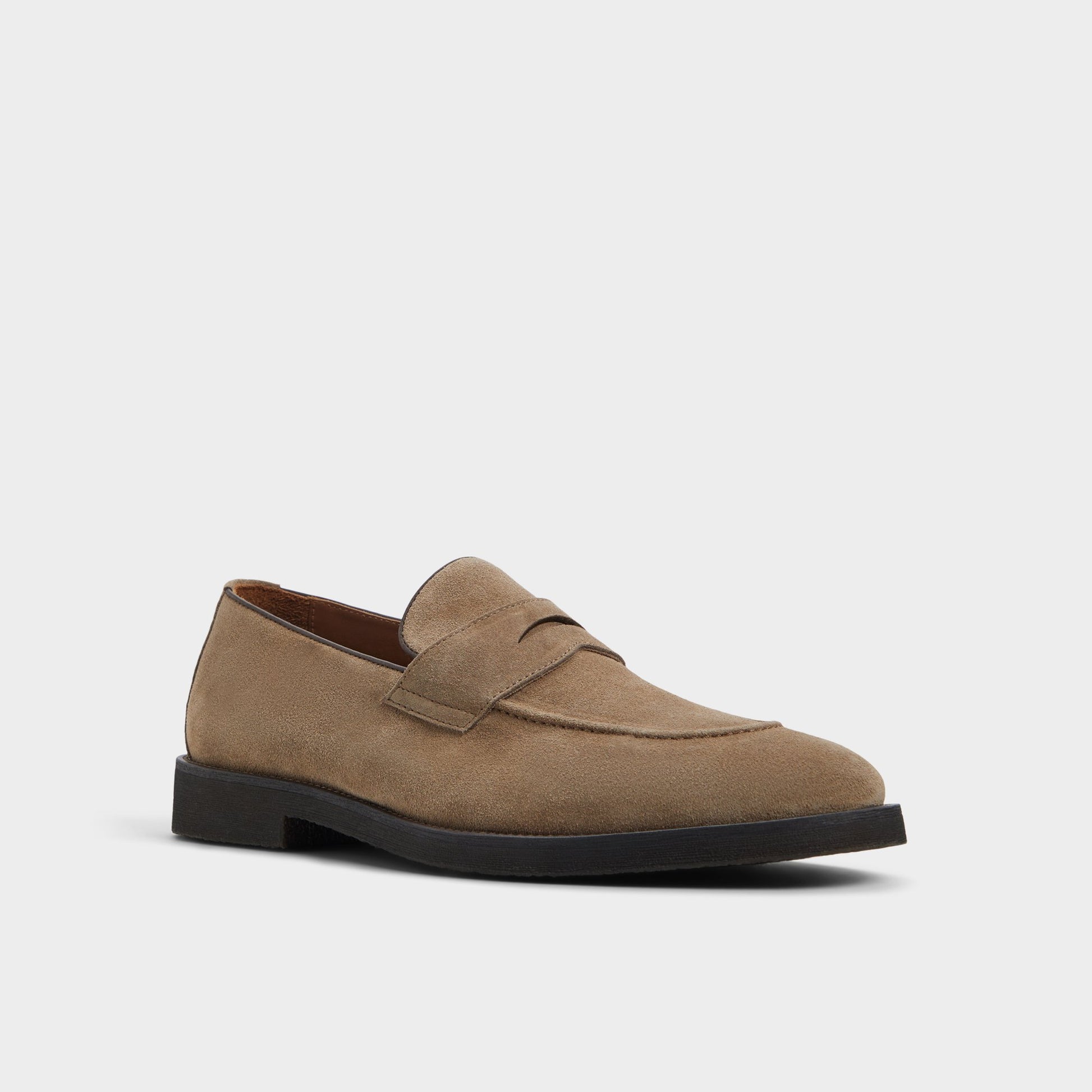 Three-quarter angle of Taupe Mack Loafer's front side