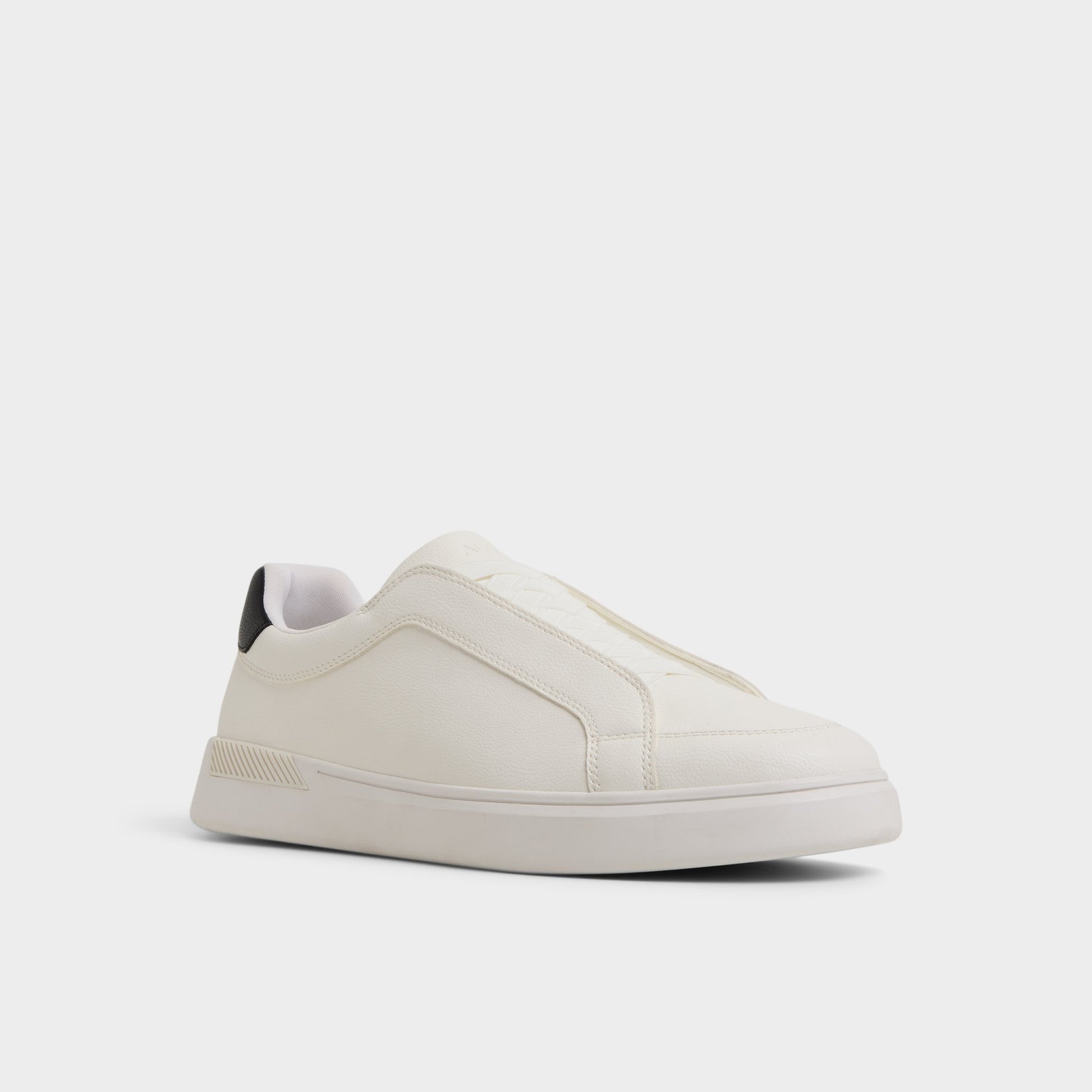 Three-quarter angle of White Jona Slip-on sneaker's front side
