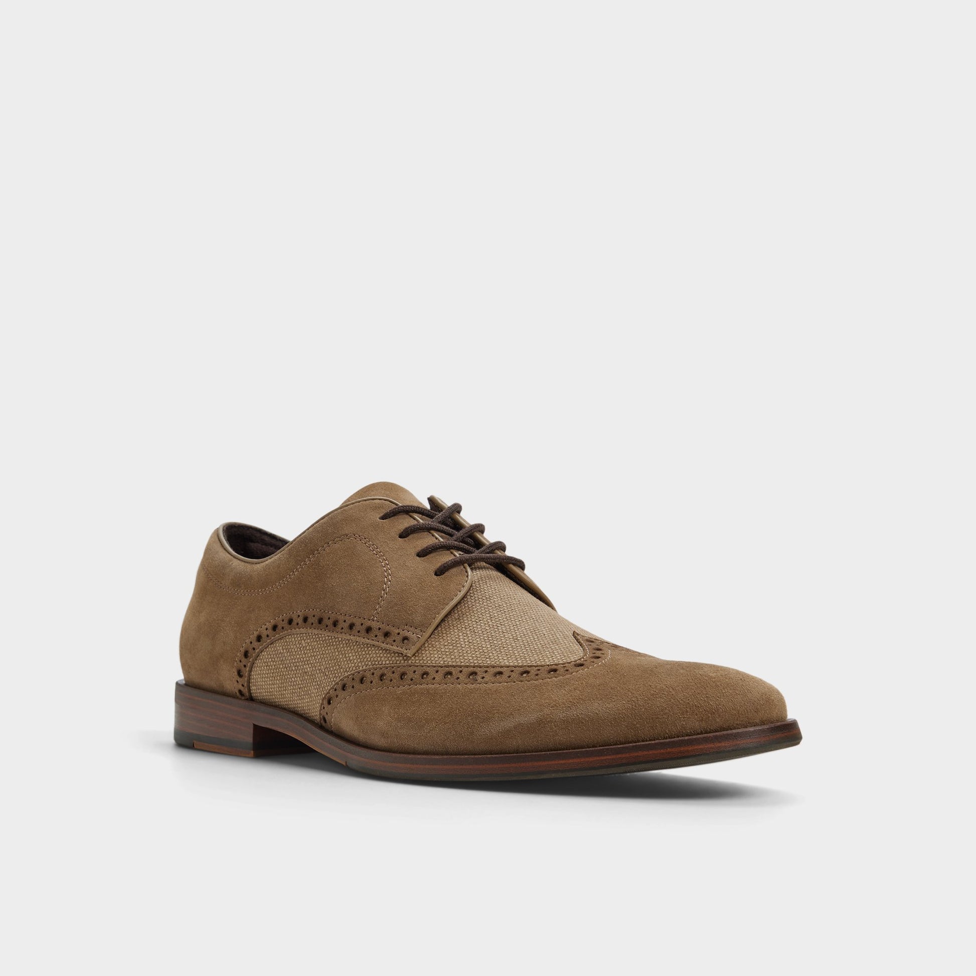 Three-quarter angle of Taupe Sargasso Oxford shoe's front side