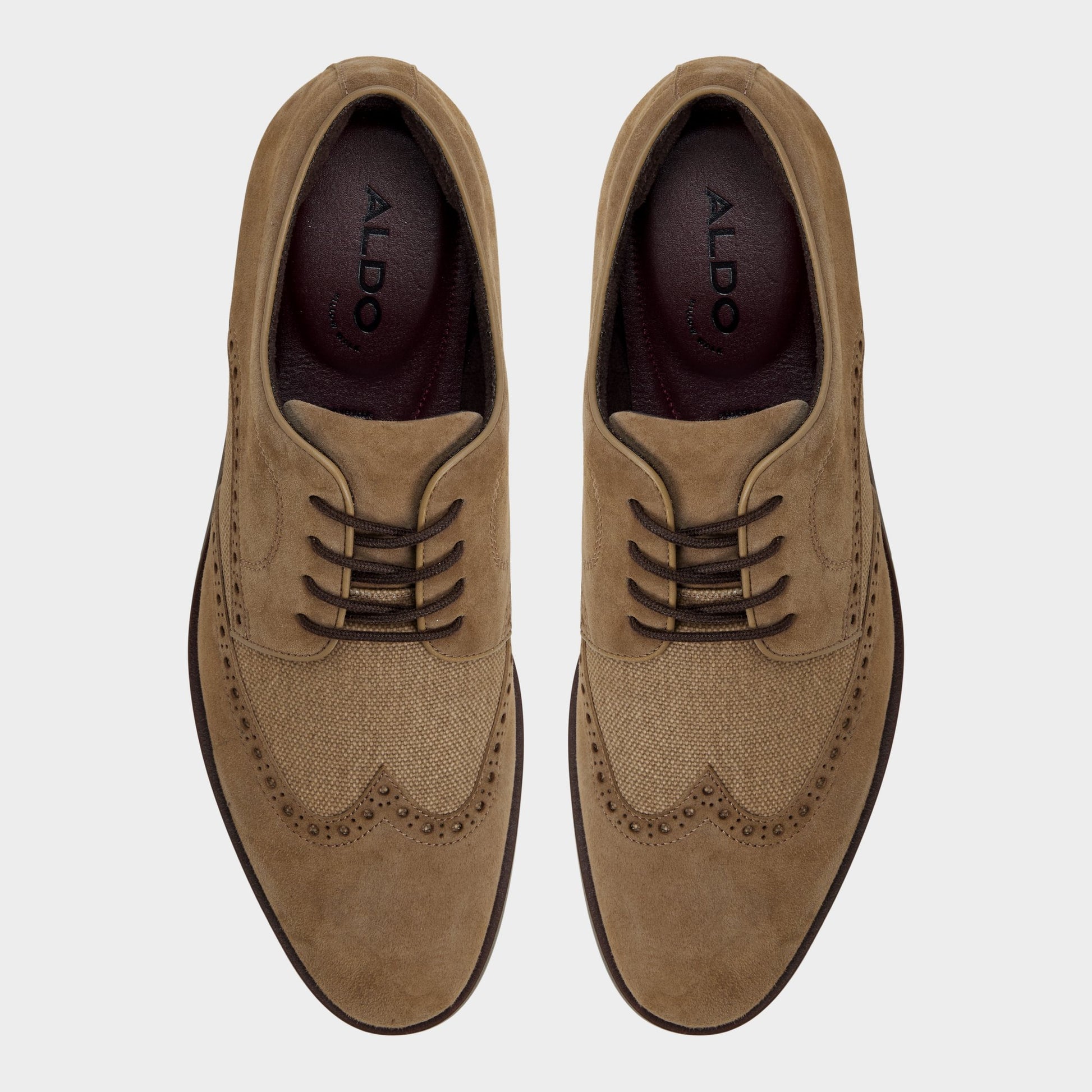 Top-down view of the Taupe Sargasso Oxford shoe