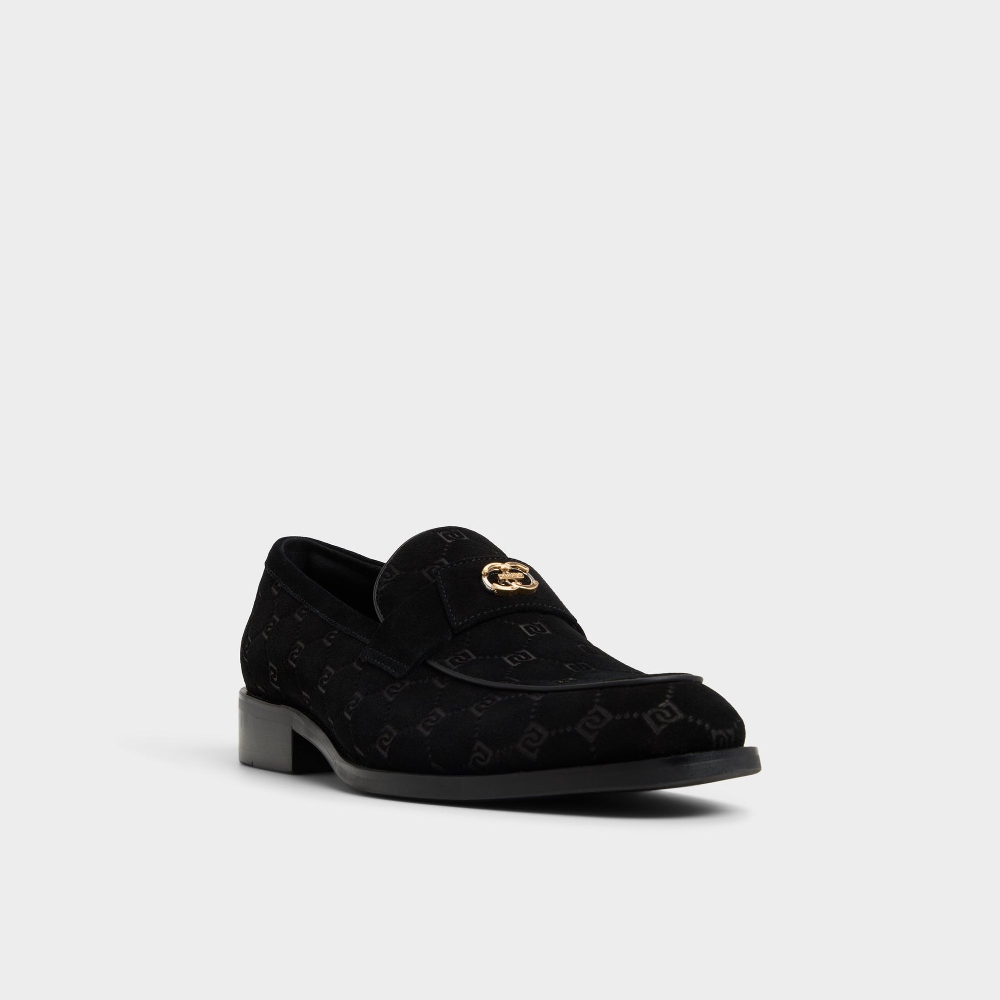 Three-quarter angle of Open black Beck Loafer's front side