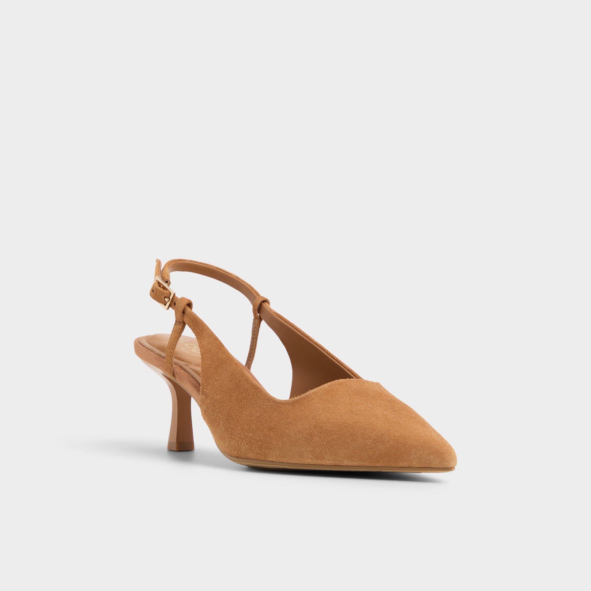 Three-quarter angle of Light Brown Adan Slingback heel's front side