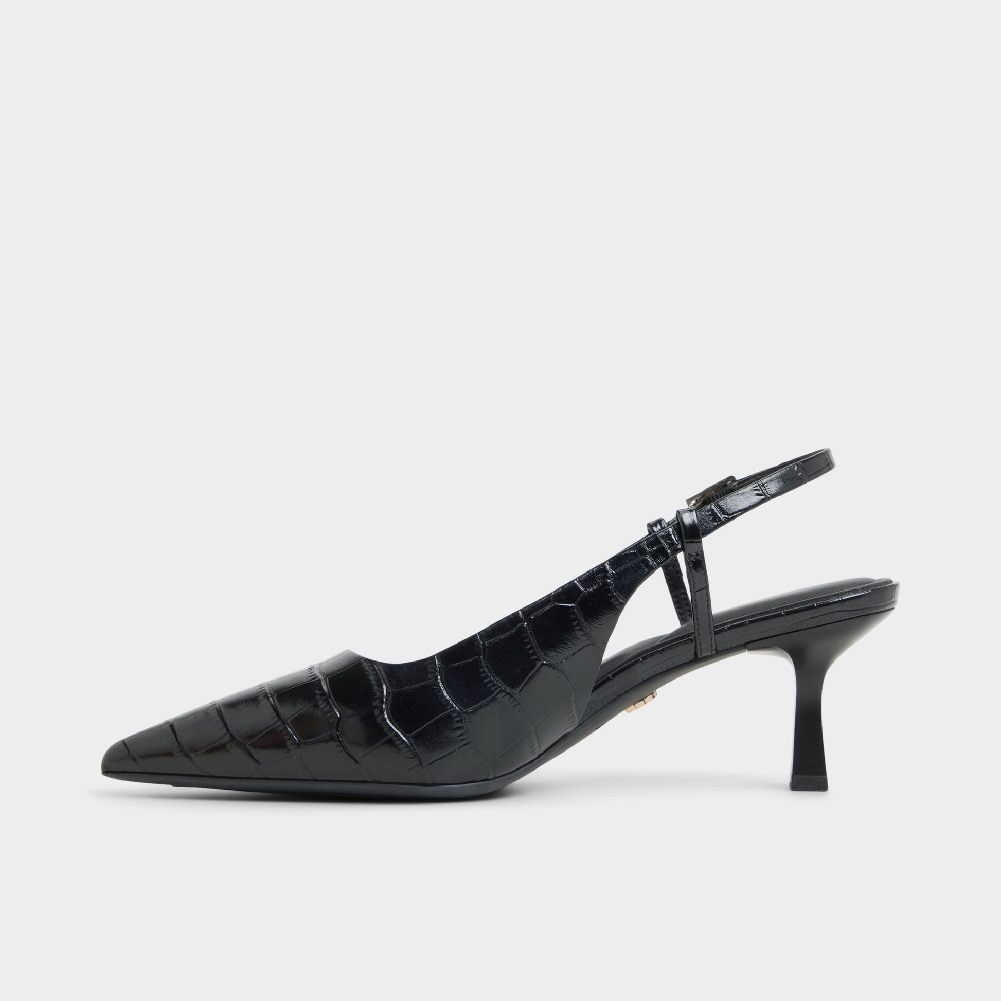 Side view of Black Adan Slingback heel