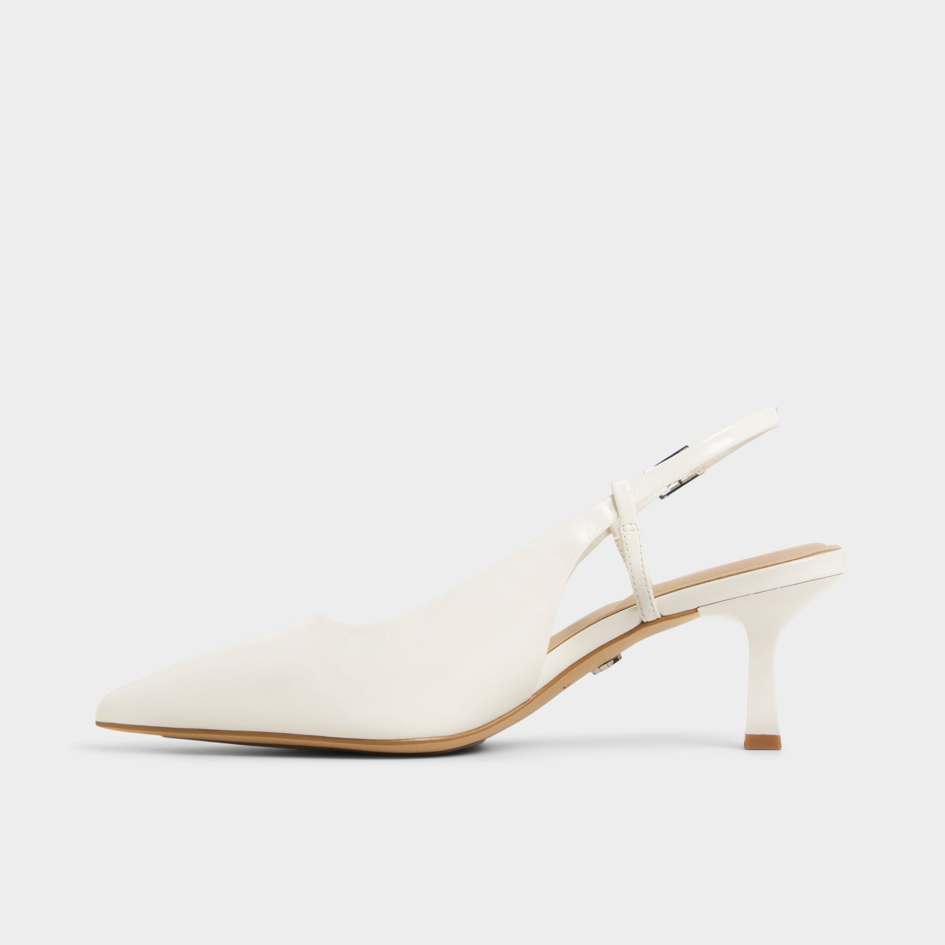 Side view of White/Bone Adan Slingback heel