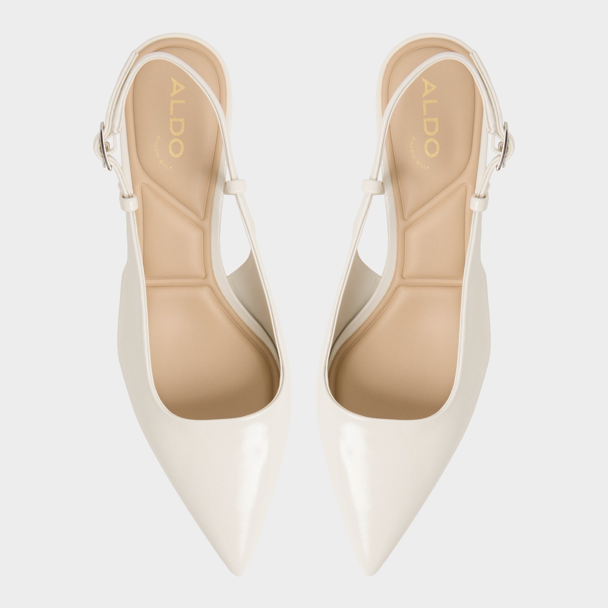 Top-down view of the White/Bone Adan Slingback heel
