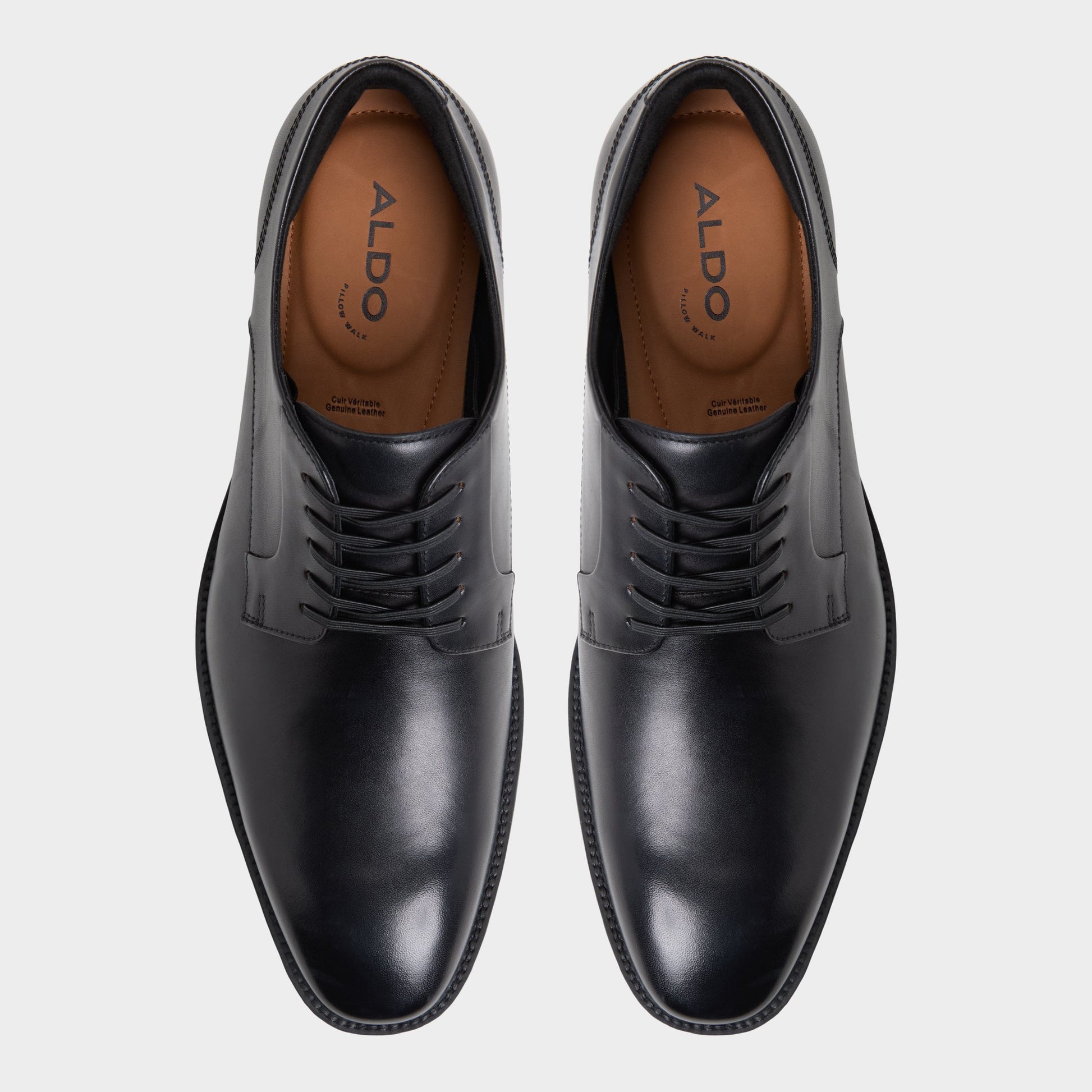 Top-down view of the Black Teodoro Derby shoe