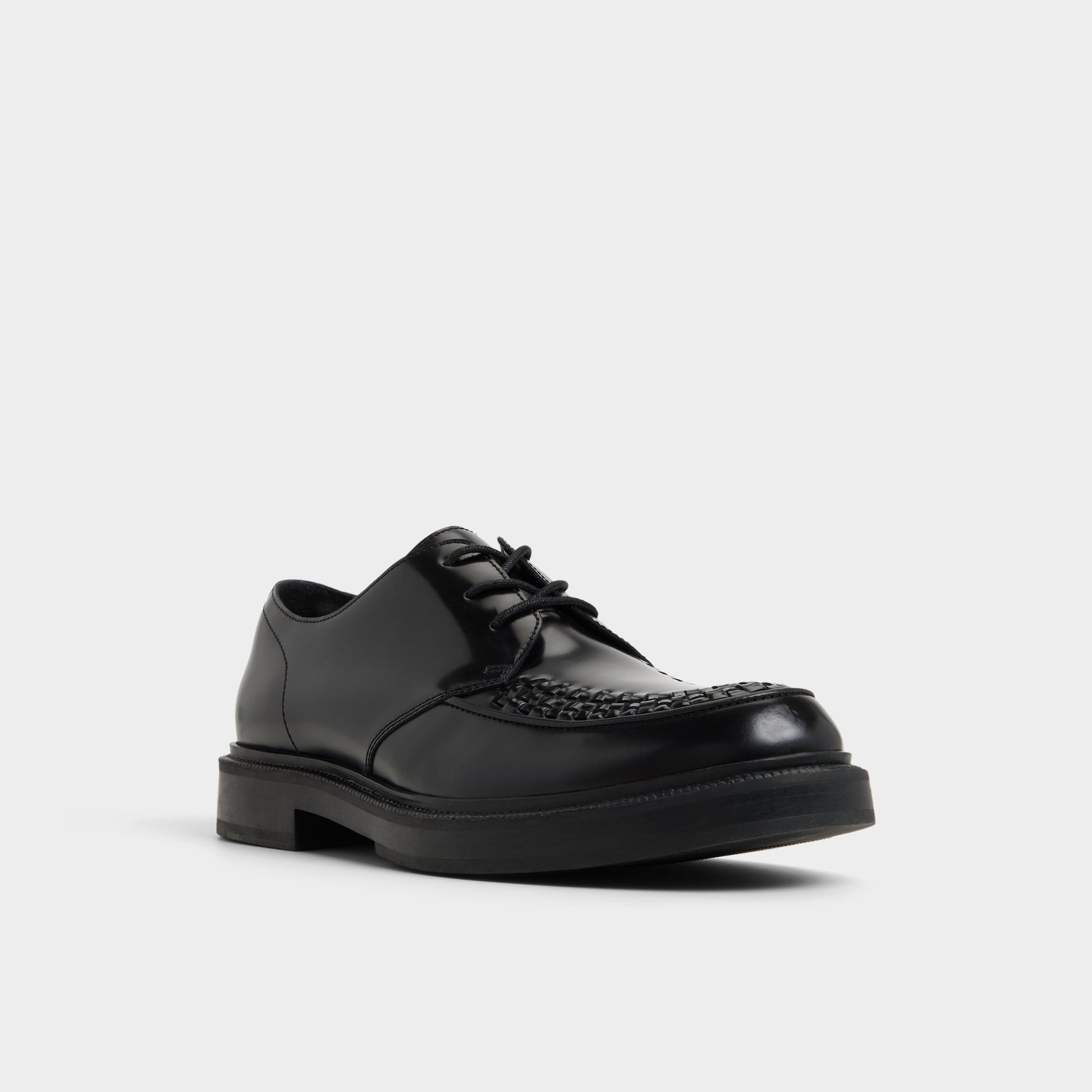 Three-quarter angle of Black Rocco Oxford shoe's front side