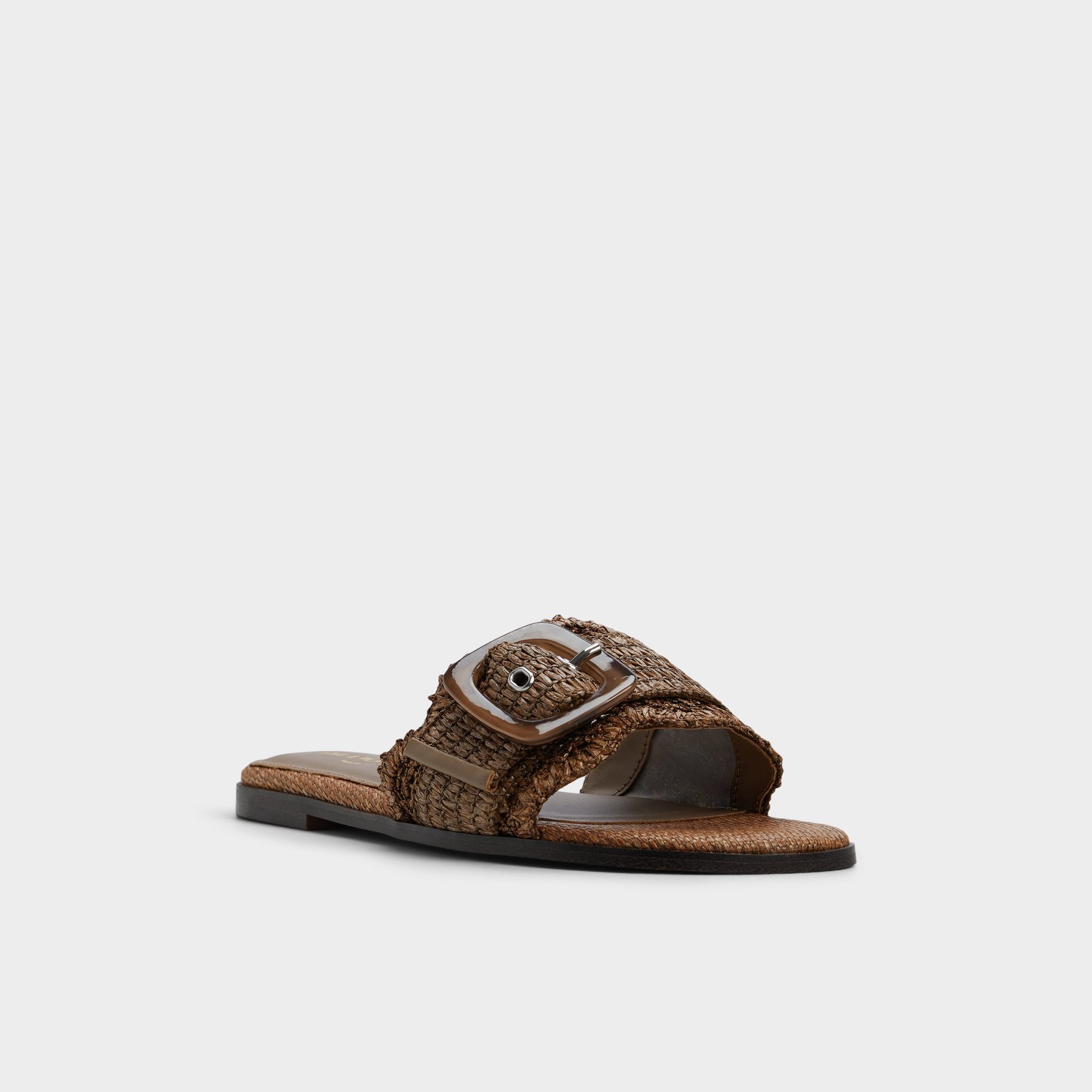Three-quarter angle of Light brown Wavysally Slide sandal's front side
