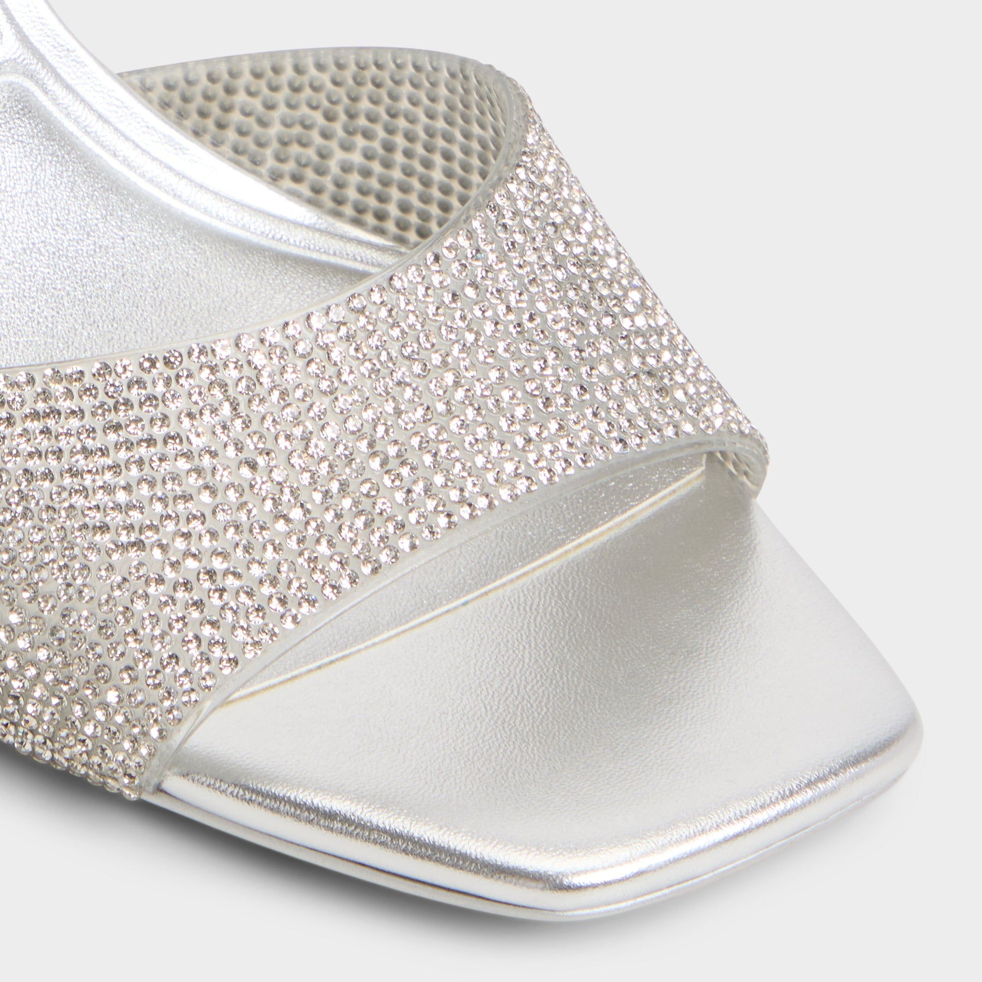 Close-up of the Silver Andyana Slingback heeled sandal