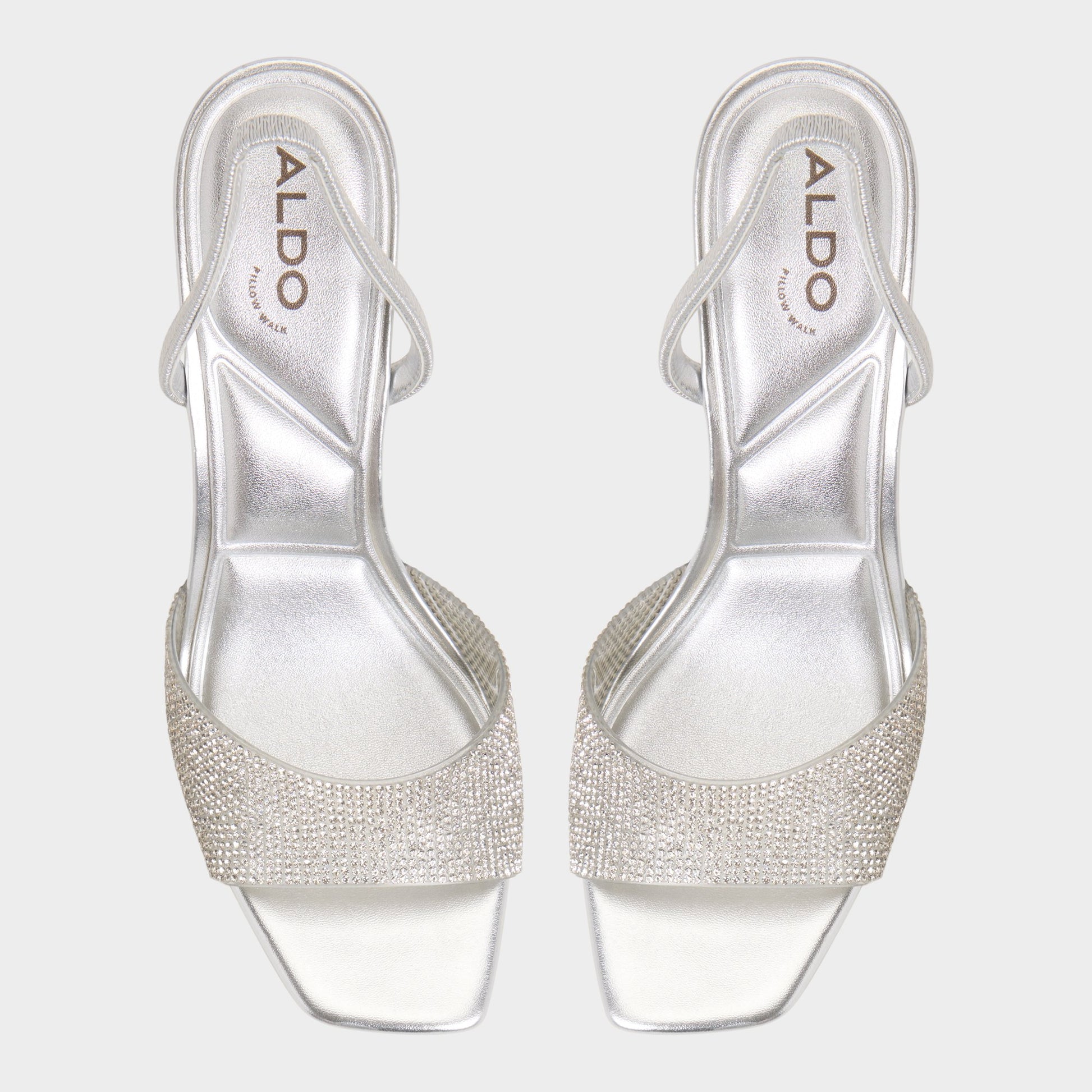 Top-down view of the Silver Andyana Slingback heeled sandal