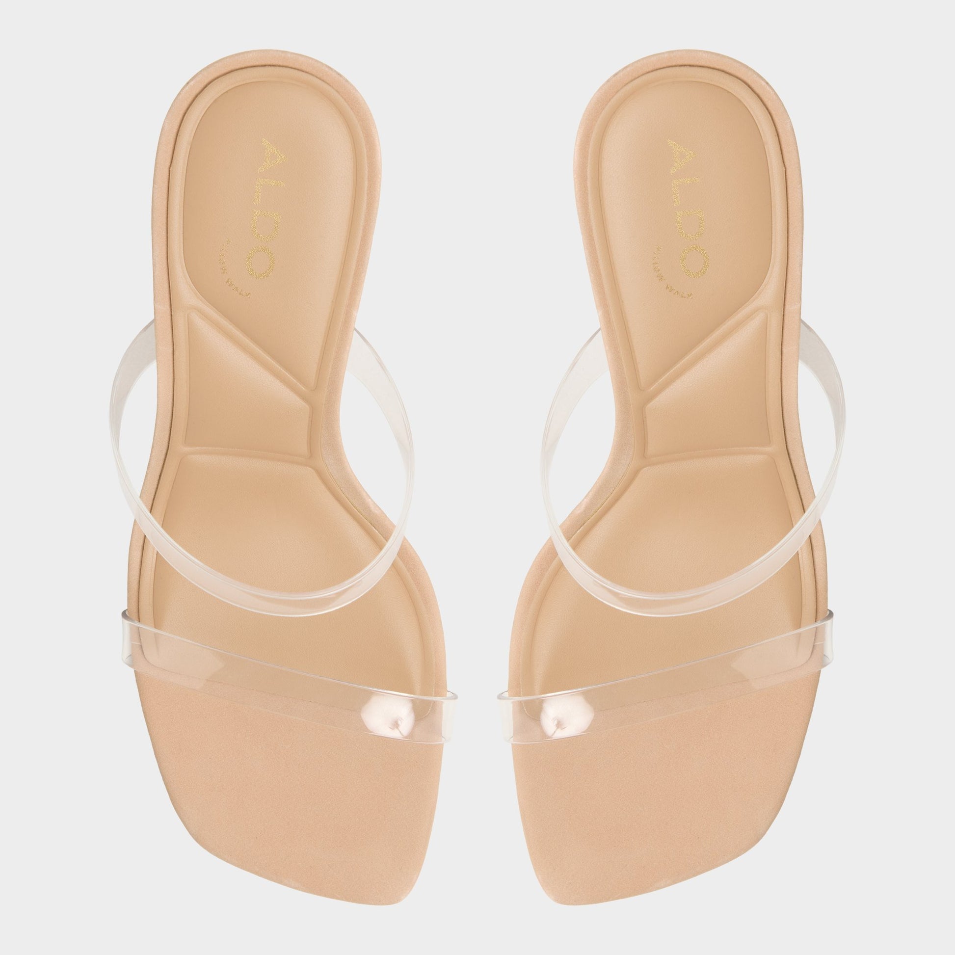 Top-down view of the Medium Beige Evalina Strappy heeled sandal