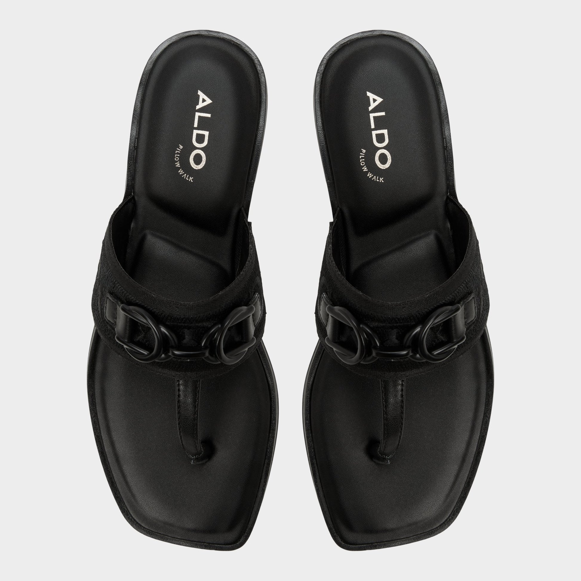 Top-down view of the Black Coralynna T-strap sandal