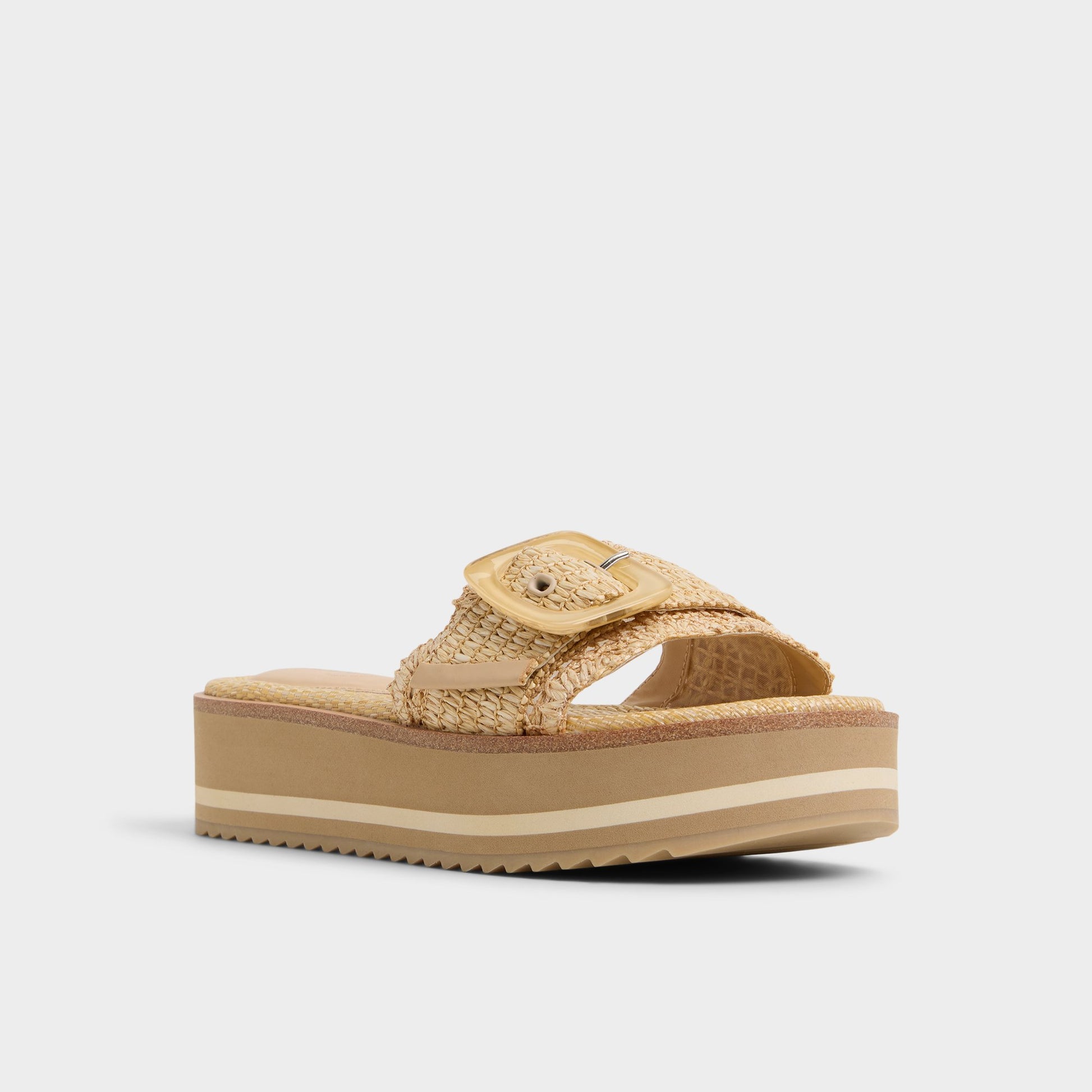 Three-quarter angle of Light Beige Wavynelly Slide sandal's front side